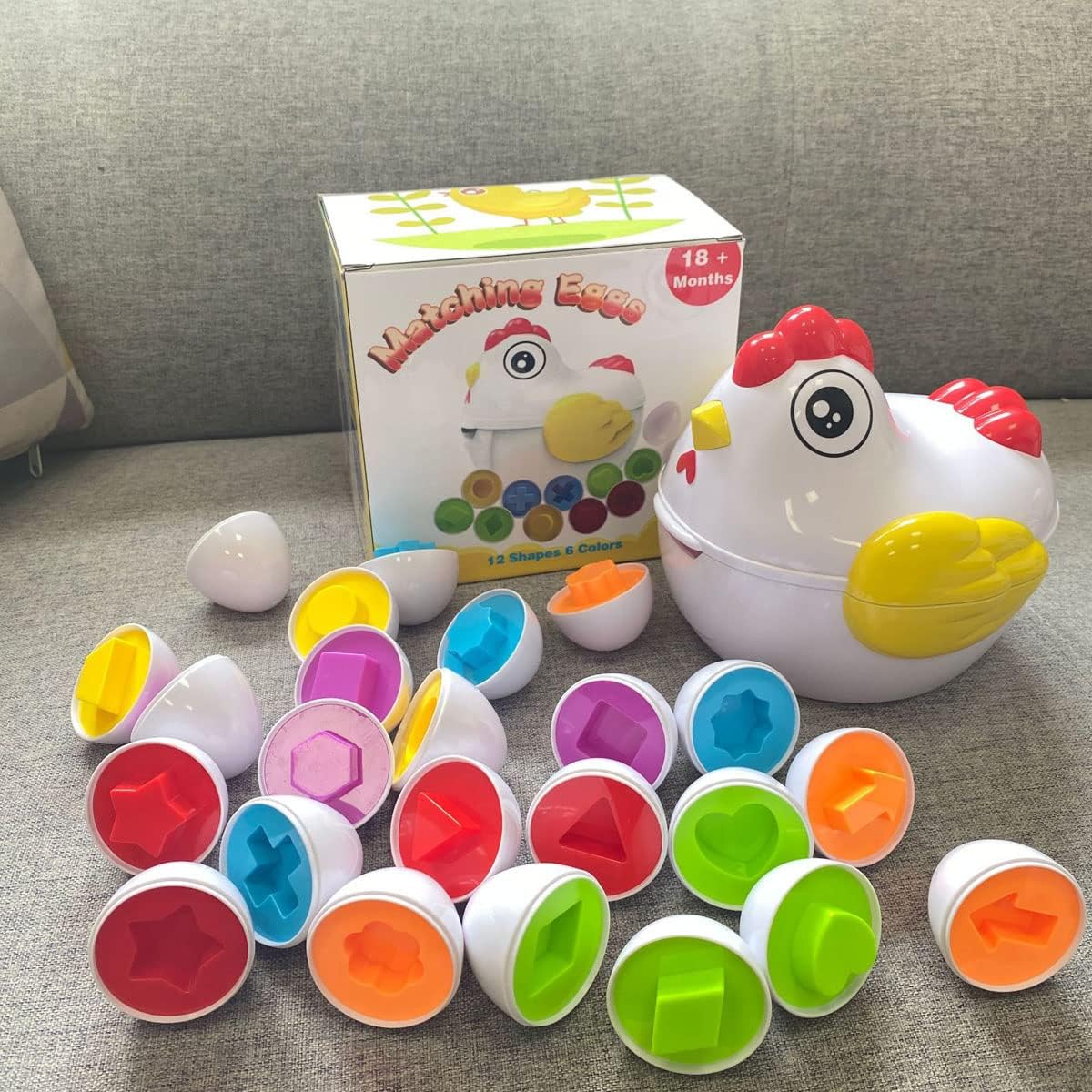 Huevos de Pascua a juego, 12 piezas de juego educativo preescolar, habilidades de reconocimiento de color y forma, juguete de aprendizaje regalo
