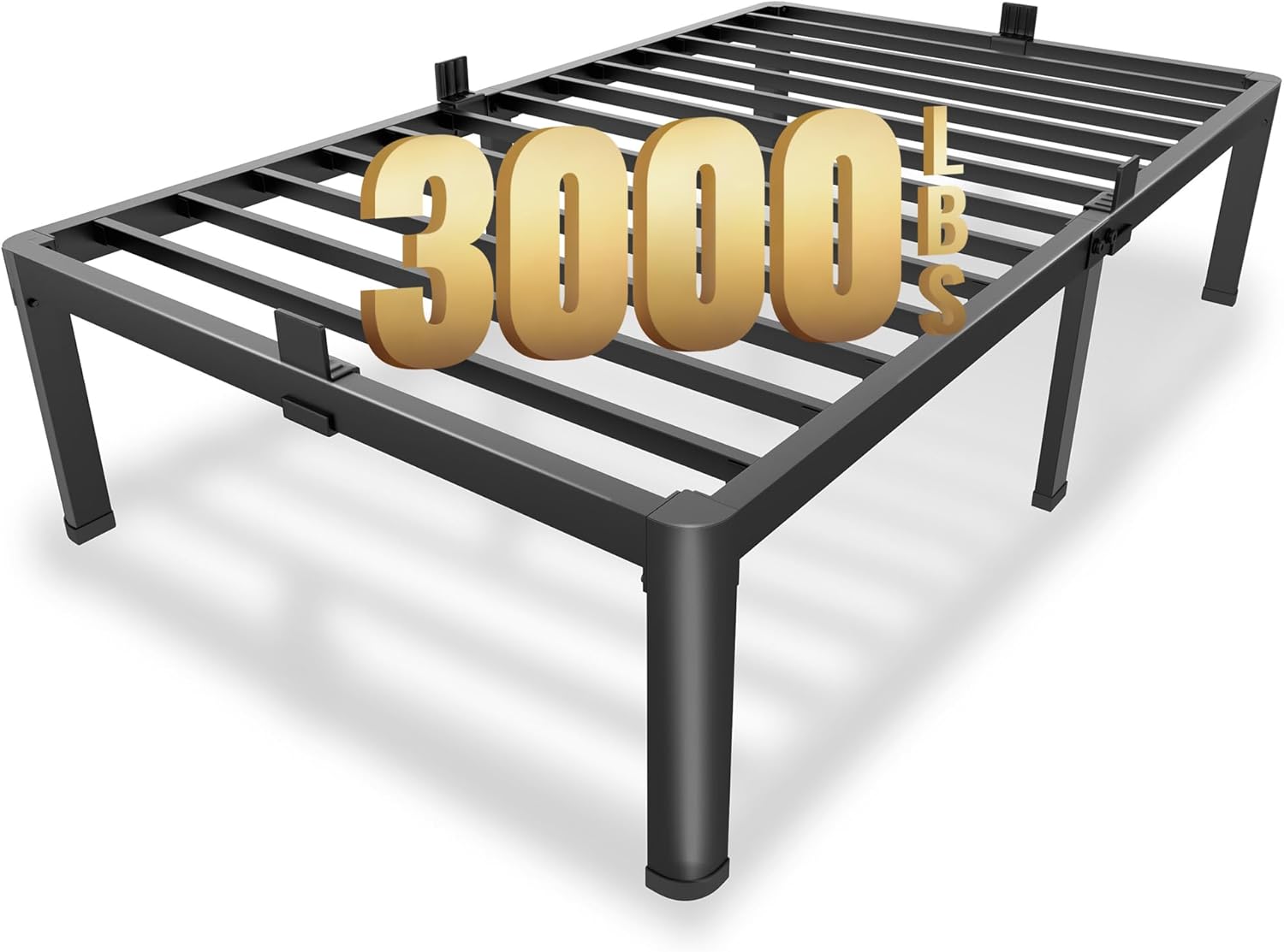 MAF Marco de cama de plataforma de metal individual XL de 14 pulgadas con patas de esquina redondas, soporte de listones de acero resistente de 3000