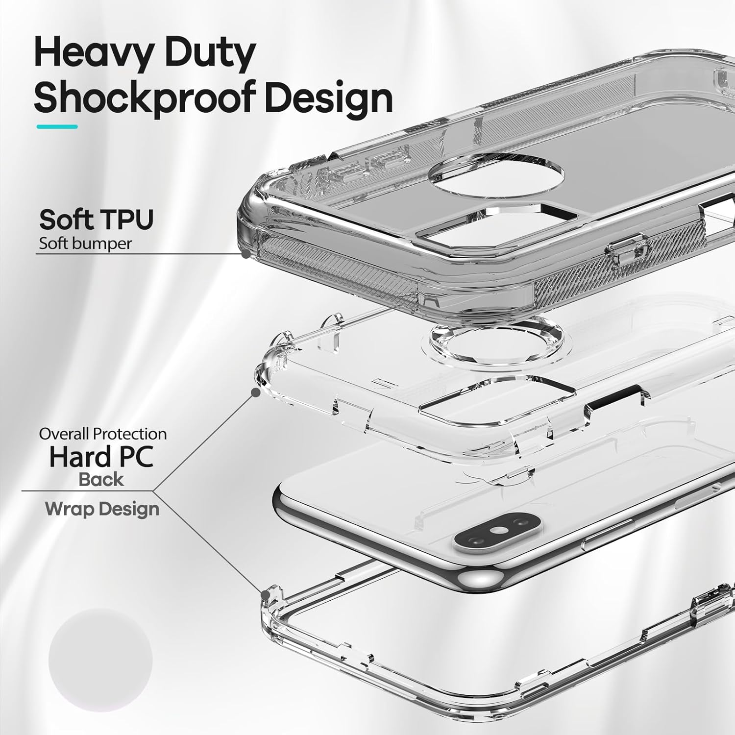 ORIbox Funda para iPhone XXS gris, protección contra caídas de grado militar de 10 pies, funda transparente resistente a prueba de golpes anticaídas