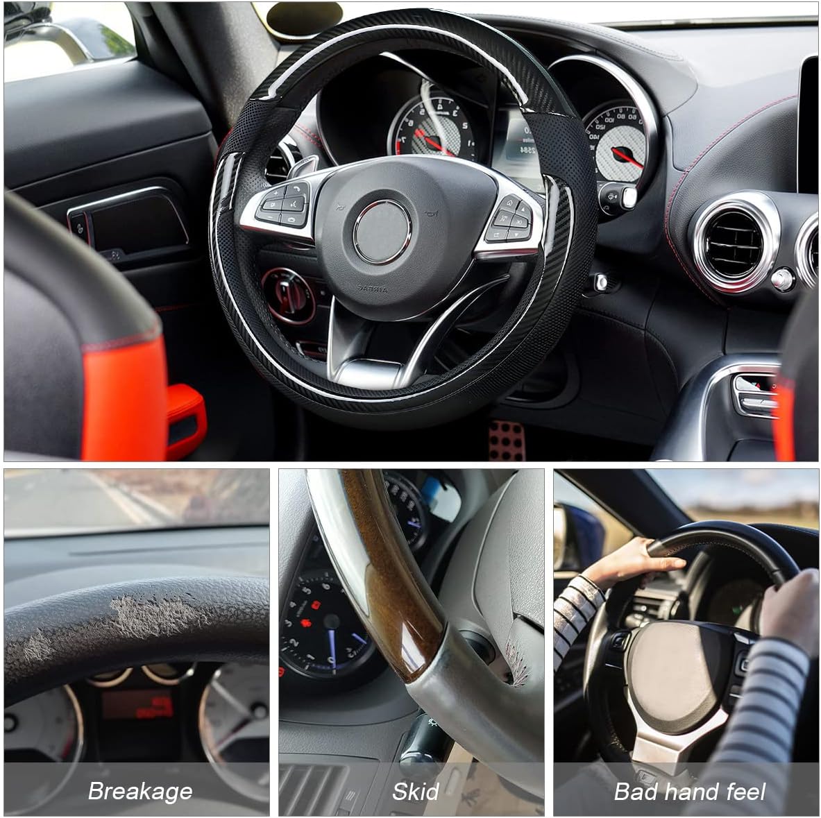 Funda universal para volante de automóvil, de piel de microfibra de 15 pulgadas, antideslizante, transpirable, sin olor, protector de volante de