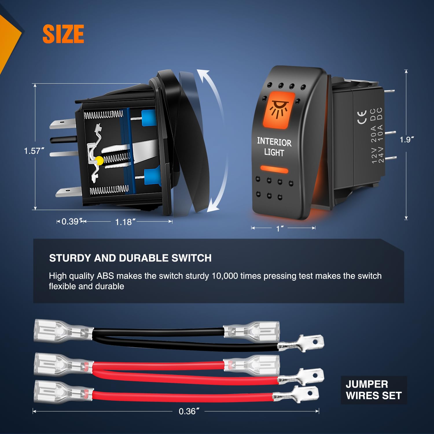 Nilight Interruptor basculante de luz interior UTV, interruptor de barra de luz LED SPST de 5 pines con retroiluminación naranja de 12 V 24 V,