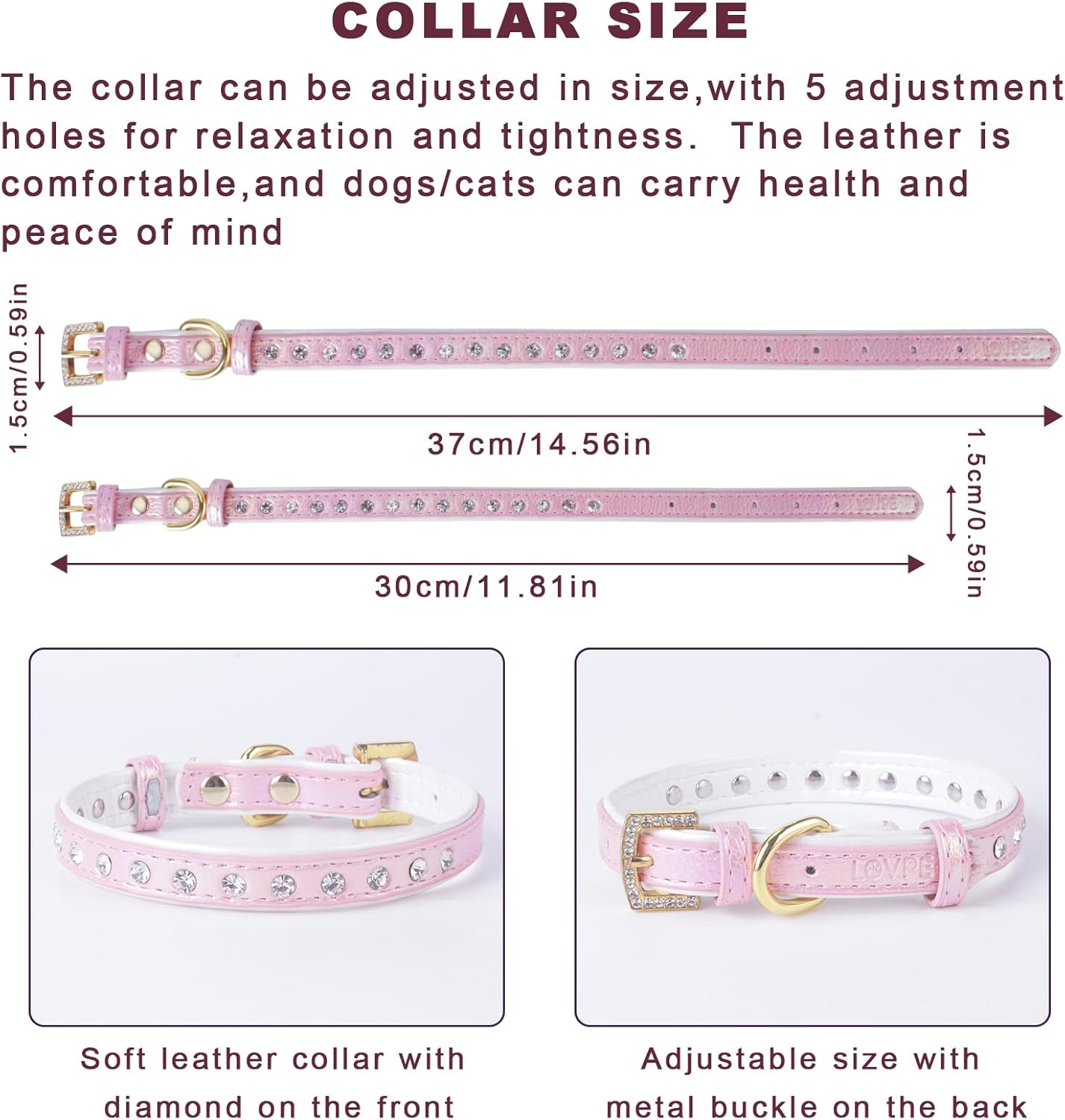 LOVPE Collar para perro de cuero brillante con diamantes de imitación tachonados, accesorio glamoroso de hebilla dorada para perros pequeños a