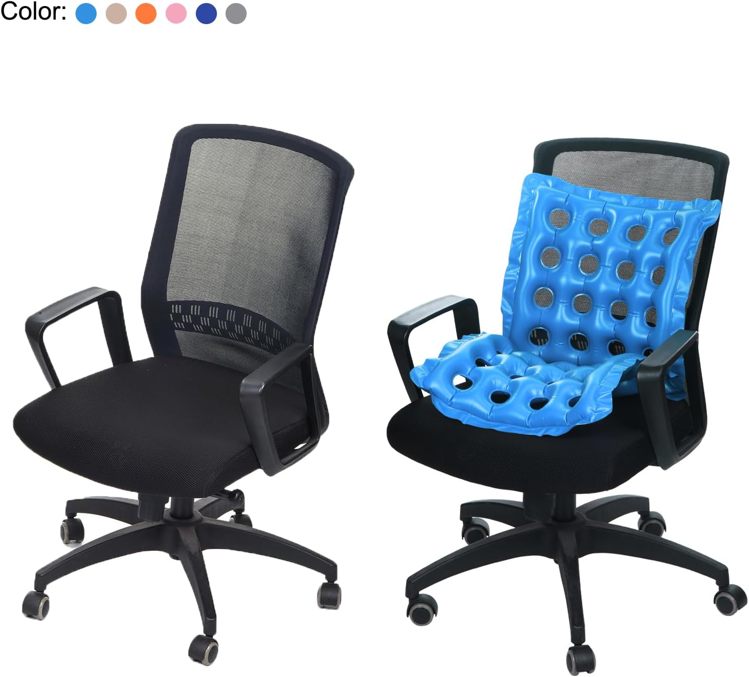 PATIKIL Cojín de asiento inflable, cojín de asiento de aire portátil, transpirable, flocado, cuadrado, para el hogar, sillas de ruedas, sillas de