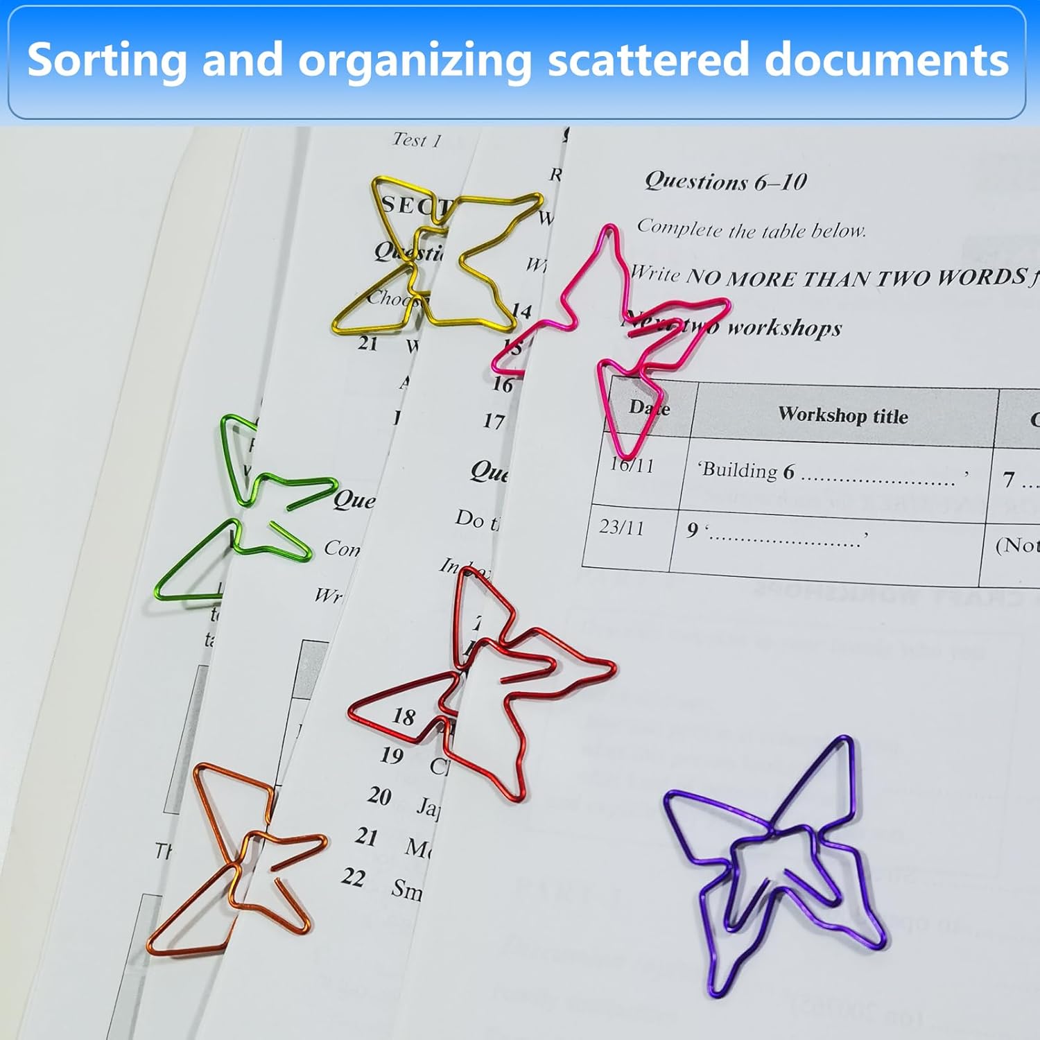 40 clips de papel en forma de mariposa, clip de papel con forma de clip de lazo colorido, carpeta de oficina portátil para suministros escolares de