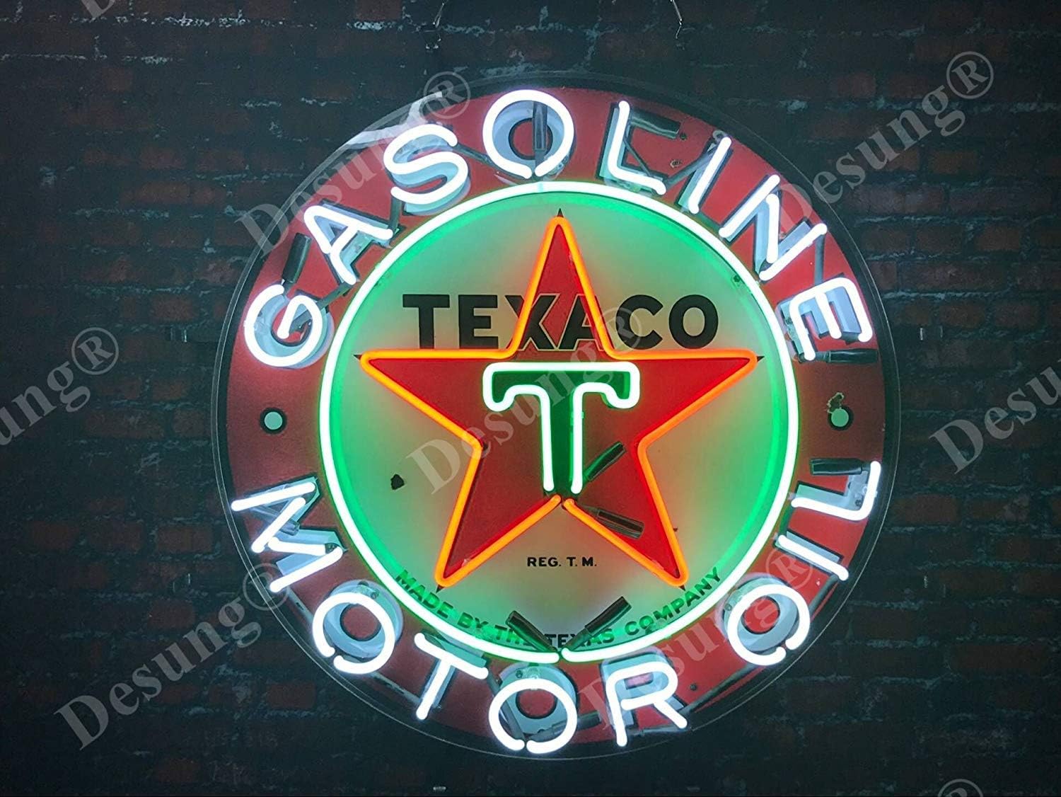 Desung 24 x 24 pulgadas Texaco Motor de gasolina gasolinera gasolinera lámpara de luz de señal de neón HD Vivid Printing Tech Beer Pub Bar Hecho a