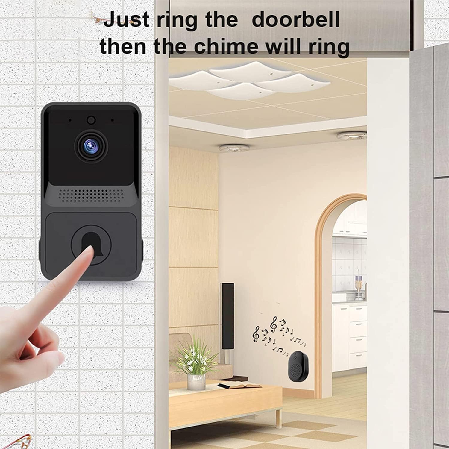 TEDATATA Timbre de video WiFi, timbre inalámbrico para el hogar, visión nocturna, con batería de litio recargable, par con aplicación para usar