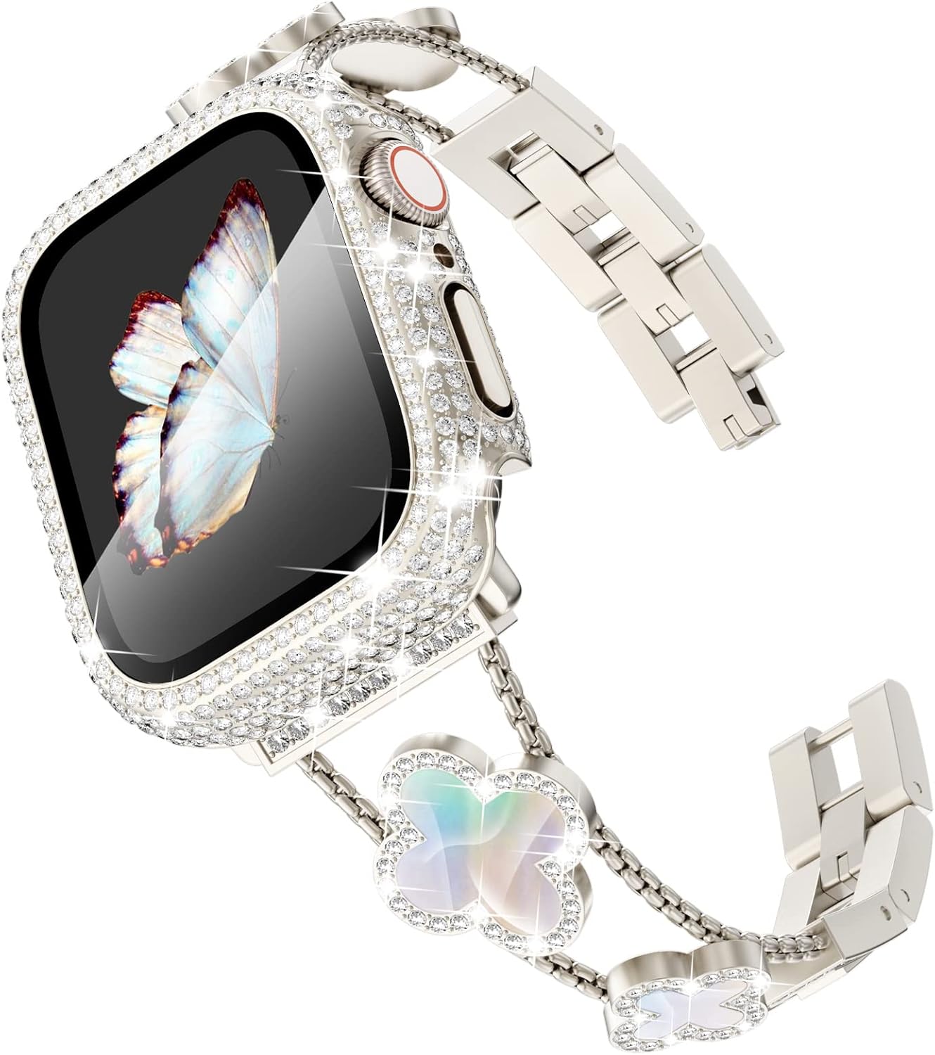 Surace Compatible con correas doradas de Apple Watch de 1.575 pulgadas para mujer, joyería de diamantes de imitación de acero inoxidable con funda