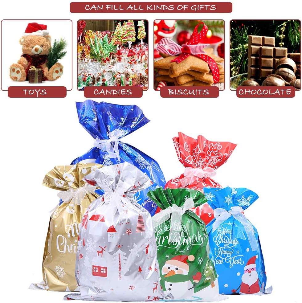 30 bolsas de regalo de Navidad, bolsas grandes para golosinas navideñas, bolsas de envoltura de regalos, bolsas de regalo con patrón de copos de