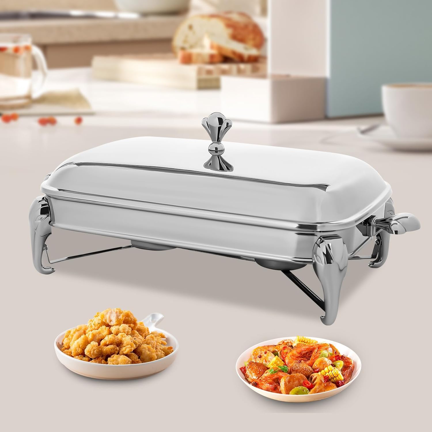 Fetcoi Juego de bufé de platos de 2.6 cuartos de galón  Servidores y calentadores de bufé de acero inoxidable, platos de roce para horno, calentador
