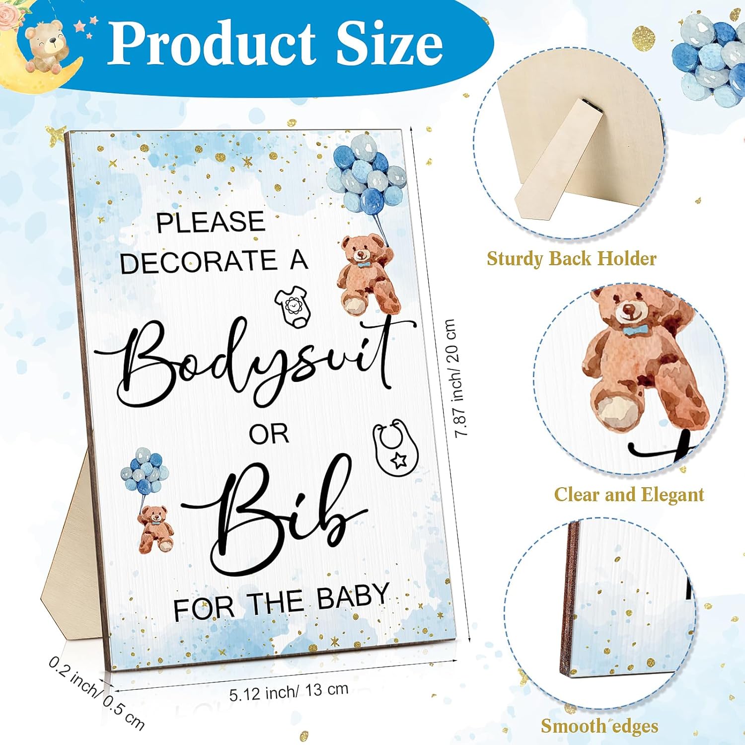 35 piezas de juegos de baby shower, diseño de baberos de bebé, letrero de madera para baby shower, letrero de bricolaje, 15 baberos blancos en