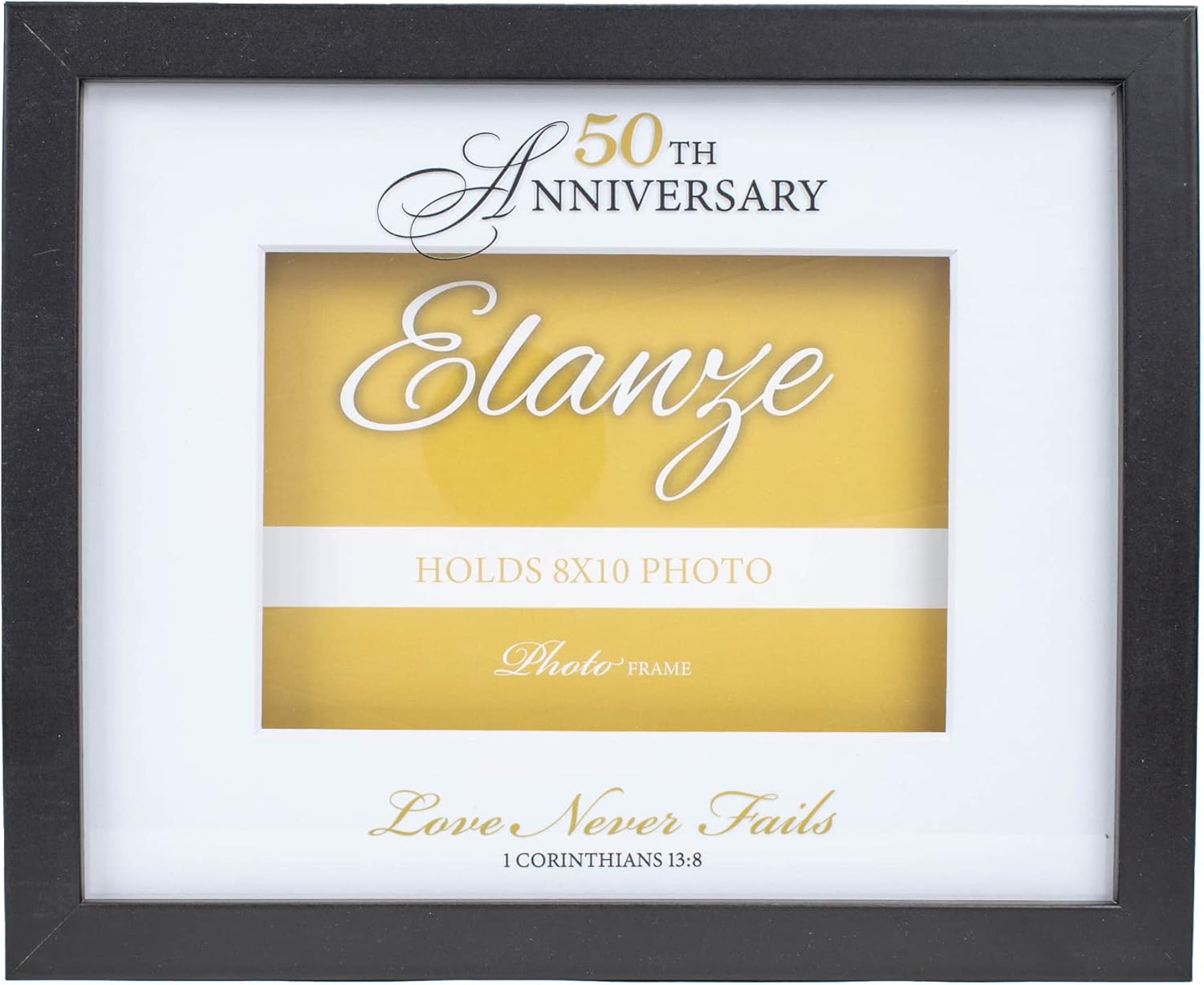Elanze Designs 50th Anniversary Love Never Fails – Marco de fotos de madera negra (8 x 10 pulgadas)