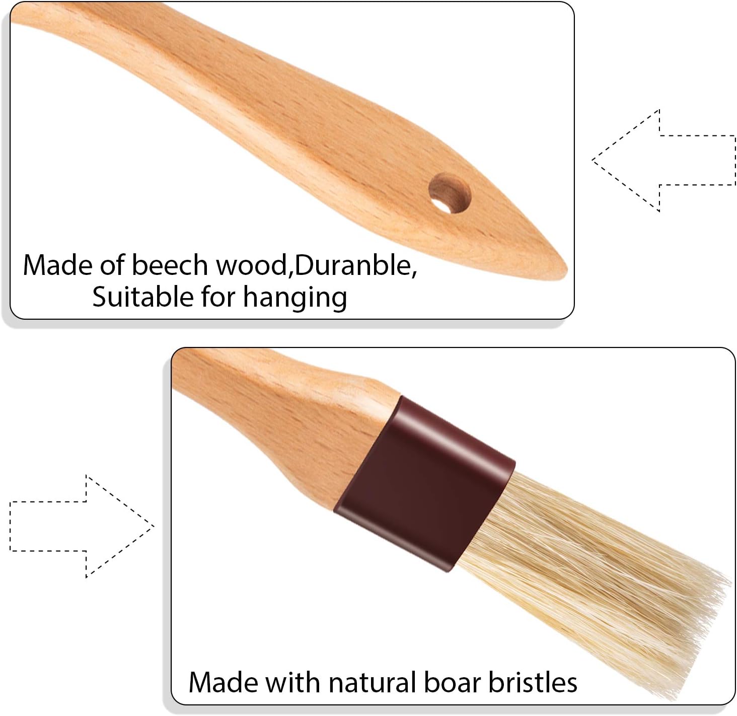Boao 4 cepillos de pastelería para hornear con cerdas naturales para barbacoa, cepillo de aceite con mango de madera, cepillo de alimentos para