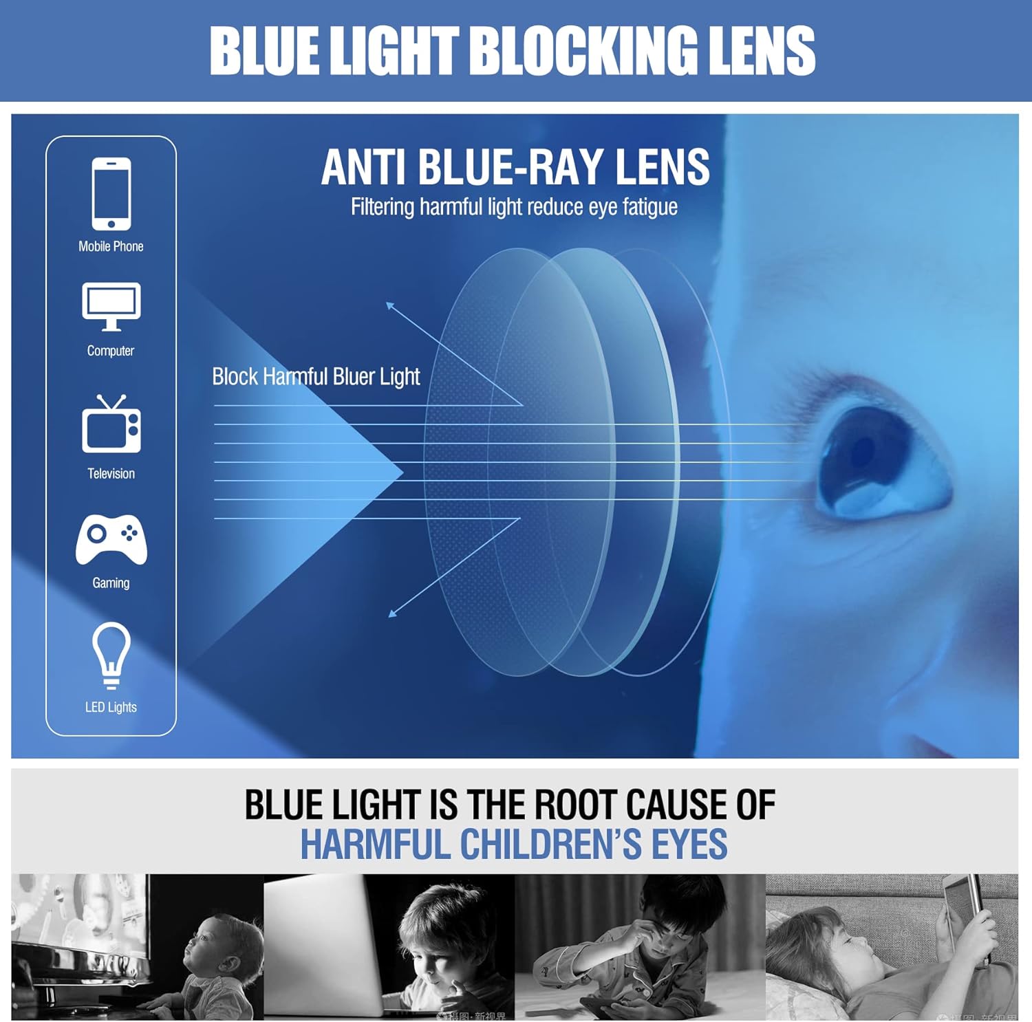 DUCO Gafas de luz azul para niños, para computadora y juegos, anti UV, lentes de luz azul para niños de 6 a 10 años, K028