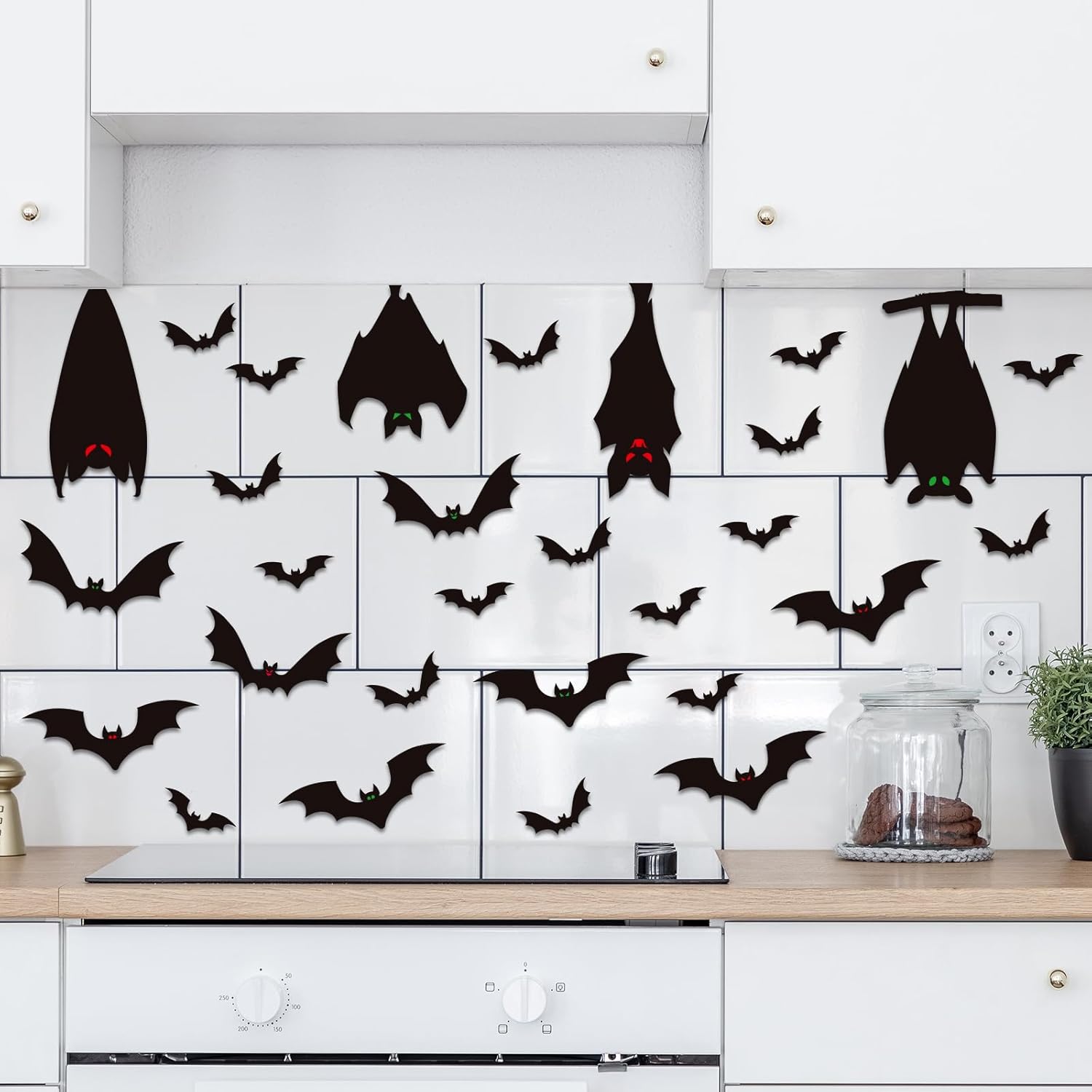 Adhesivos para ventana de fiesta de Halloween, murciélagos, decoración de silueta aterradora, calcomanías para ventana, calcomanías de fiesta de