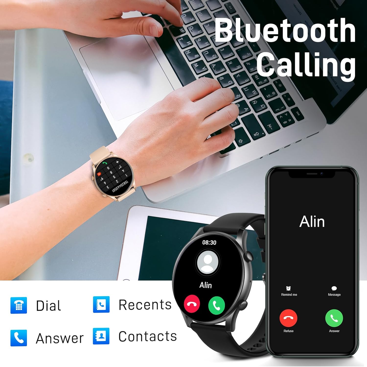 EIGIIS Relojes inteligentes para hombres y mujeres, pantalla grande de 1.43 pulgadas, AMOLED siempre encendido, monitor de actividad física con