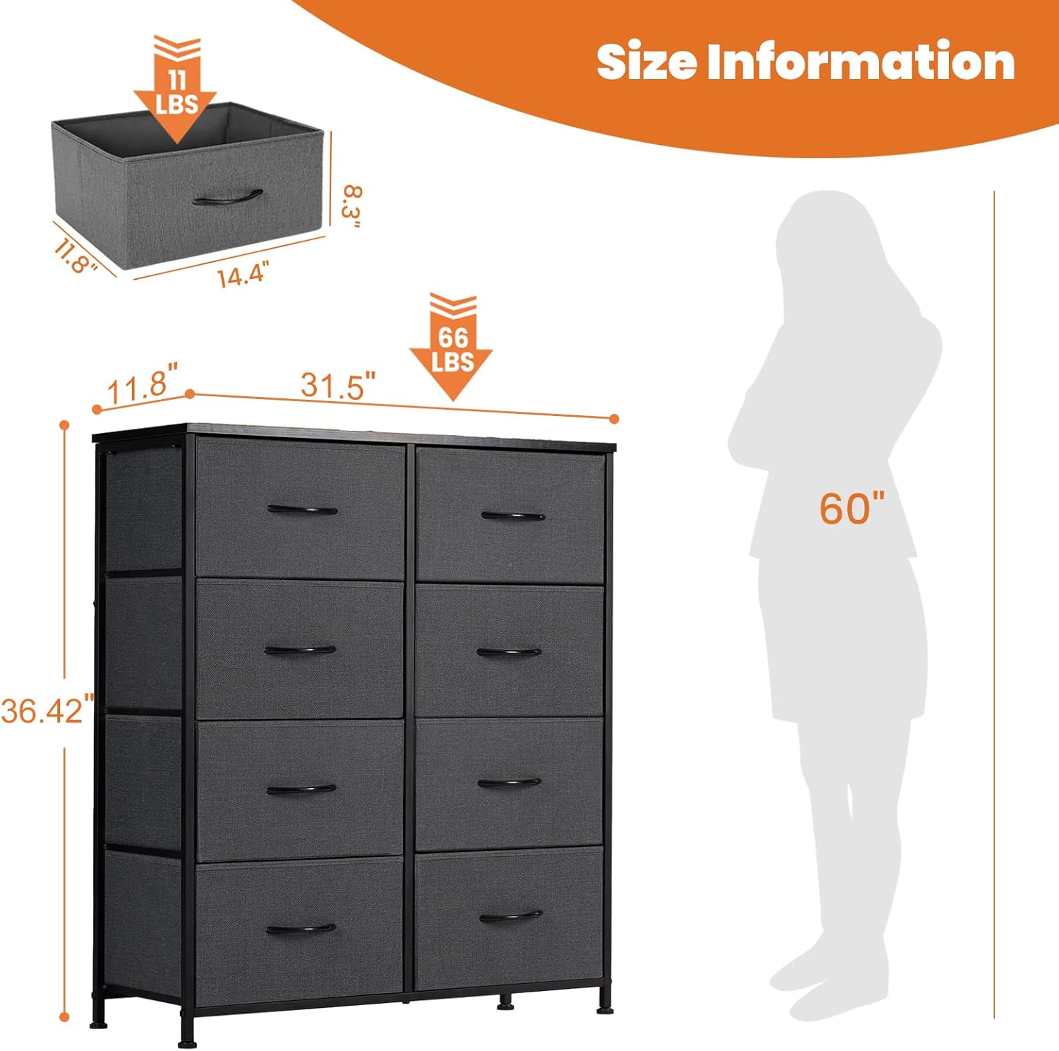 Sweetcrispy Cómoda de 8 cajones para dormitorio, muebles de habitación de niños, torre de pecho alto, unidades organizadoras de almacenamiento para