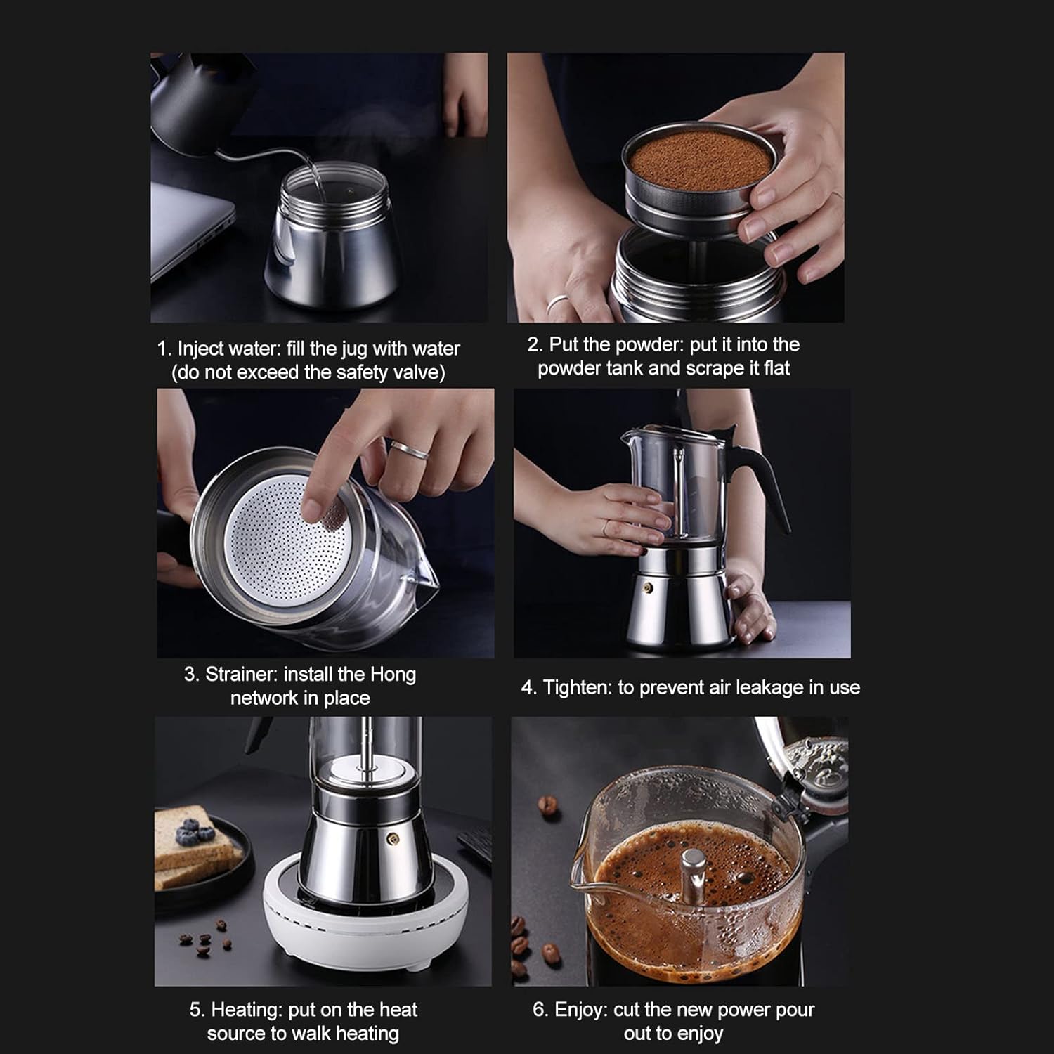 Cafetera de café expreso, con tapa de cristal y acero inoxidable, olla de café expreso italiano clásico de acero inoxidable, cafetera cafetera