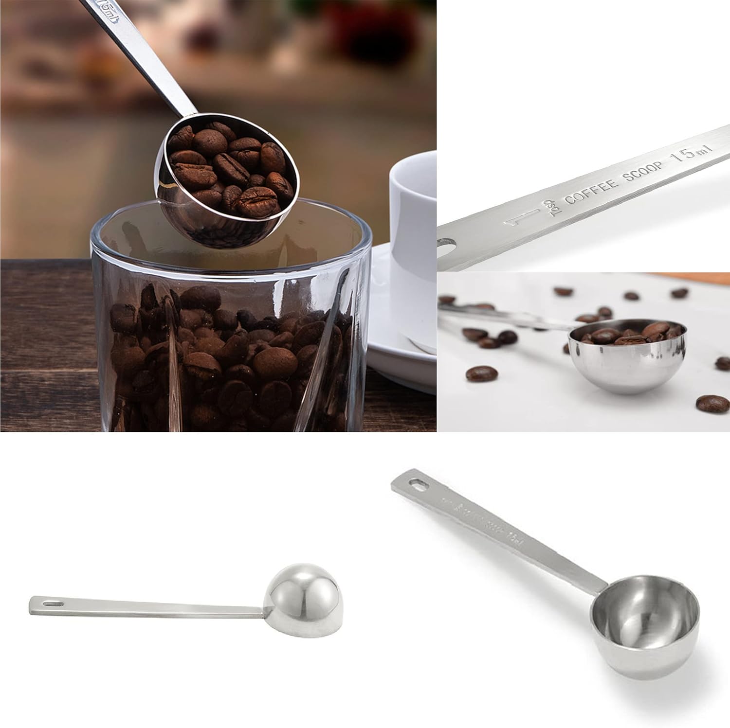 Cucharas de café de acero inoxidable con mango largo, 1 cuchara de mesa de acero inoxidable, para café, leche, fruta en polvo, medición de