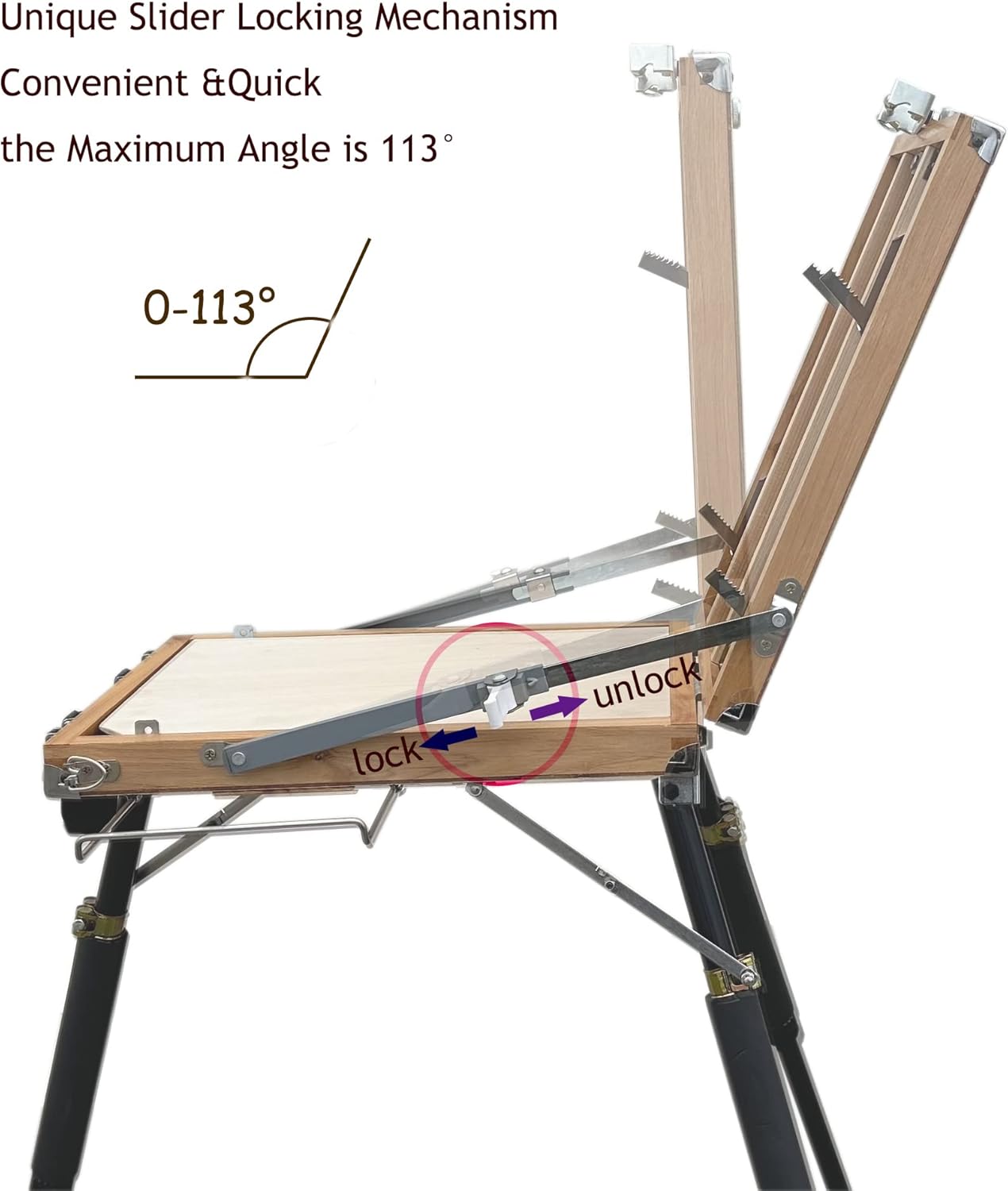 Caja de pochada para caballete de pintura al aire libre, trípode de viaje compacto de aluminio, 11.5 pulgadas de profundidad x 15.8 pulgadas de