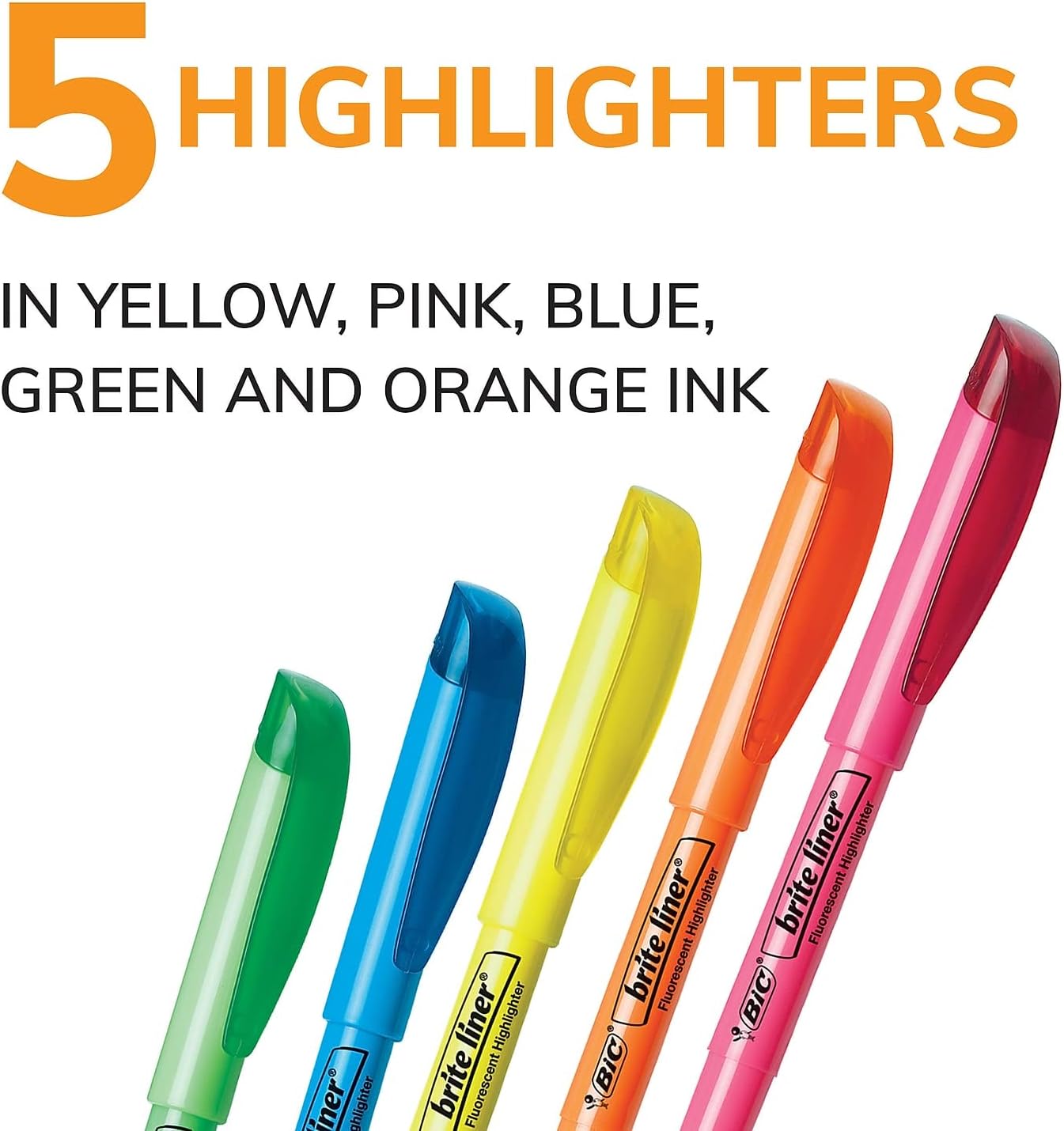 BIC BLP51WASST Brite Liner Highlighter, Chisel Tip, Assorted Colors, 5Set
