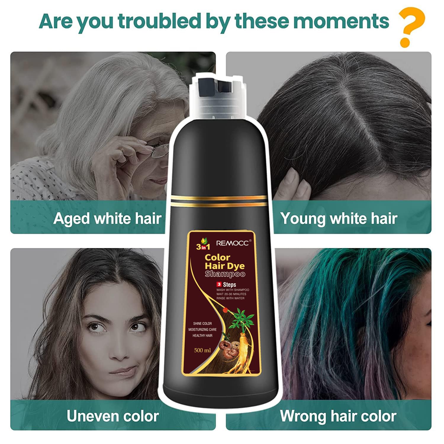 Champú instantáneo de tinte para cabello rojo vino para mujeres y hombres, champú para teñir el cabello gris, 16.9 fl oz de ingredientes herbarios 3