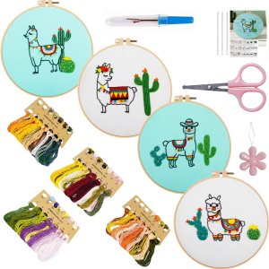 ProJoyJoy Paquete de 4 kits de iniciación de bordado con patrón, kit de punto de cruz para principiantes, incluye aros de bordado, tela, ProJoyJoy Paquete de 4 kits de iniciación de bordado con patrón, kit de punto de cruz para principiantes, incluye aros de bordado, tela,