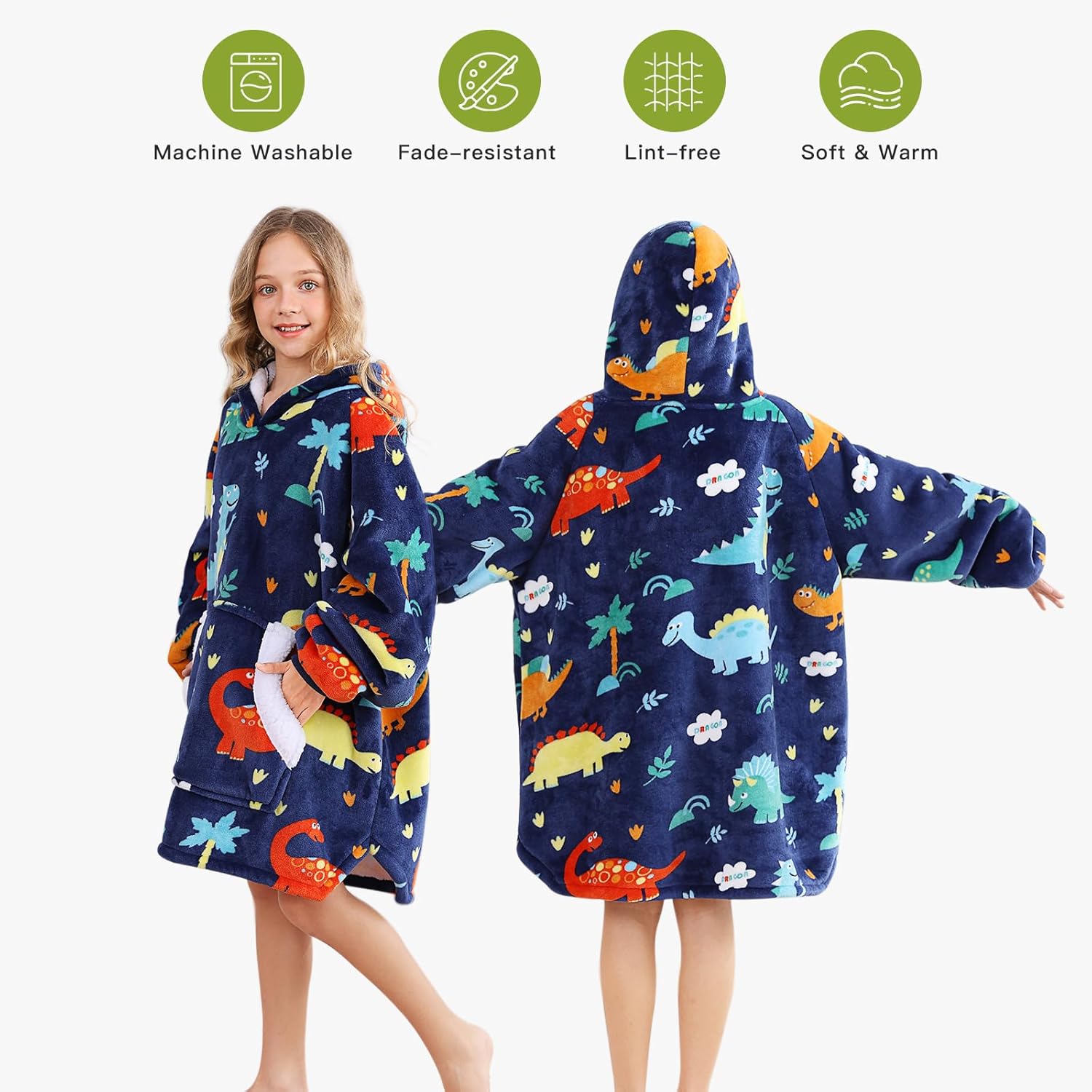 Uttermara Manta con capucha para niños, manta Sherpa de gran tamaño con capucha de sherpa, bolsillo frontal y mangas, acogedora sudadera suave y