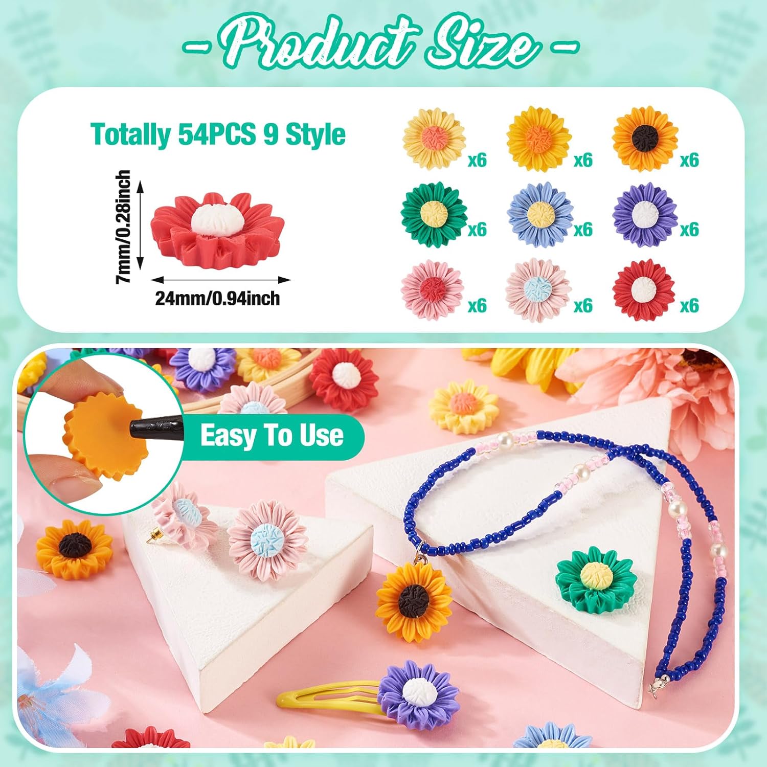 Resin Sunflower Cabochons Flower Daisy Flatback Charms Orange Flower Embellishment for Phone Case Shoe Hairpin Sunglasses Headwear Scrapbooking