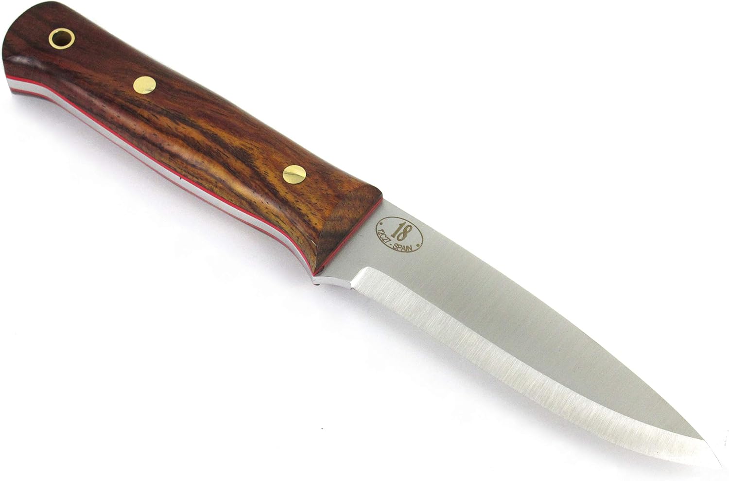 JEO-TEC N18 Bushcraft Survival Hunting – Cuchillo táctico de hoja fija, 9 pulgadas en total, mango de madera de cocobolo, funda de cuero +