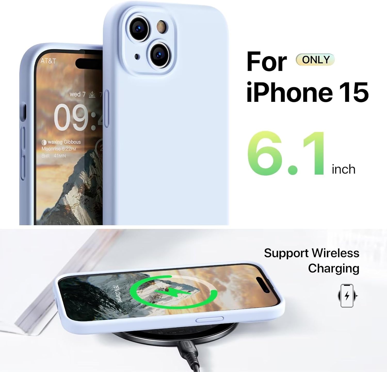 GOODVISH Funda compatible con iPhone 15, funda de silicona mejorada protección mejorada de la cámara con 2 protectores de pantalla, forro interior