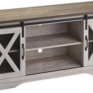 ROCKPOINT Moderno soporte de puerta corrediza de malla para televisores de hasta 65 pulgadas, 58 pulgadas, color marrón rústico ROCKPOINT Moderno soporte de puerta corrediza de malla para televisores de hasta 65 pulgadas, 58 pulgadas, color marrón rústico