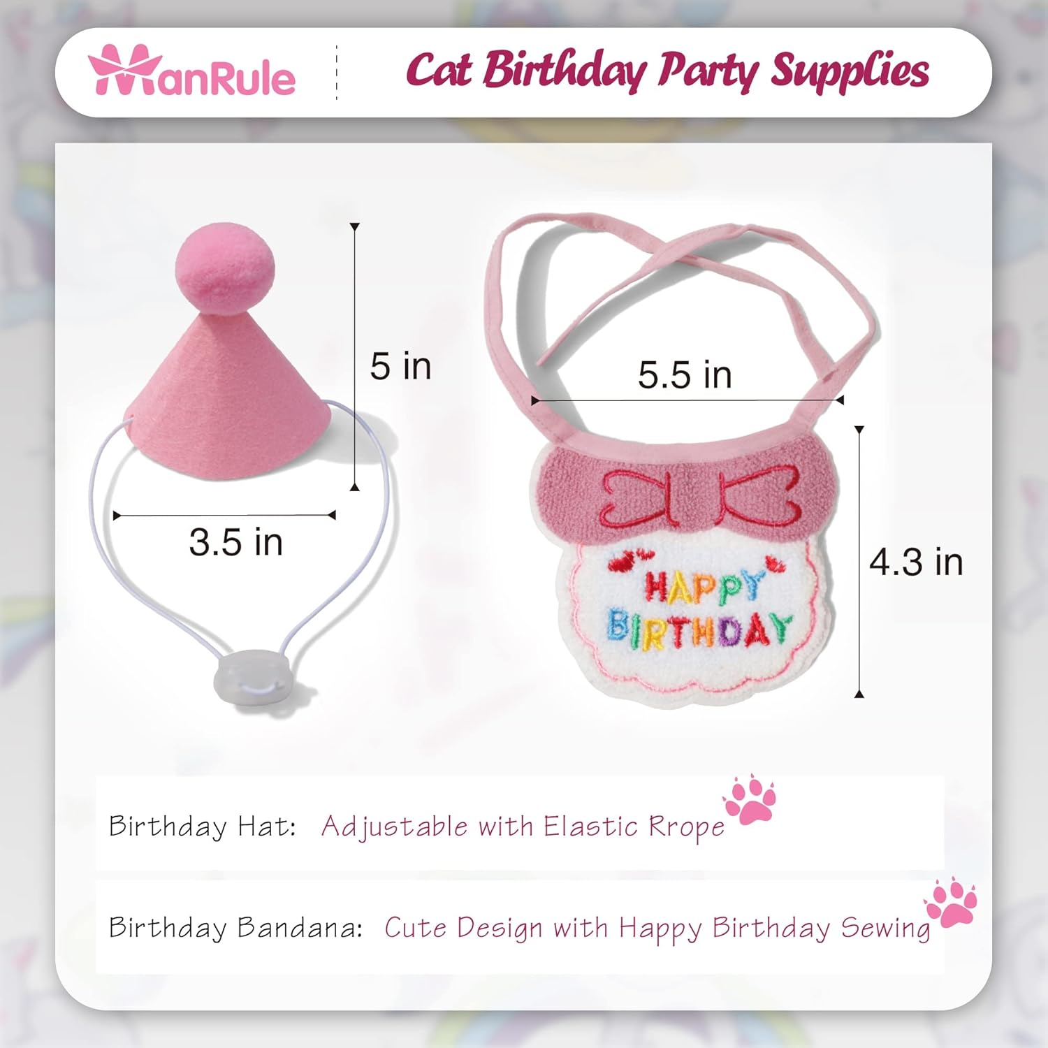 ManRule Suministros para fiesta de cumpleaños de gato, sombrero de gato, bandana de gato, telón de fondo de cumpleaños de gato decoraciones de