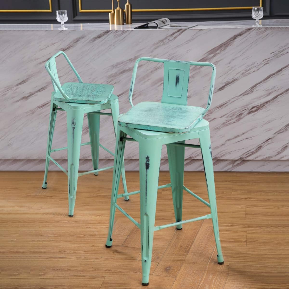 Changjie Furniture Juego de 4 taburetes de bar giratorios de 24 pulgadas con respaldo, taburetes de bar industriales para cocina (giratorios de 24