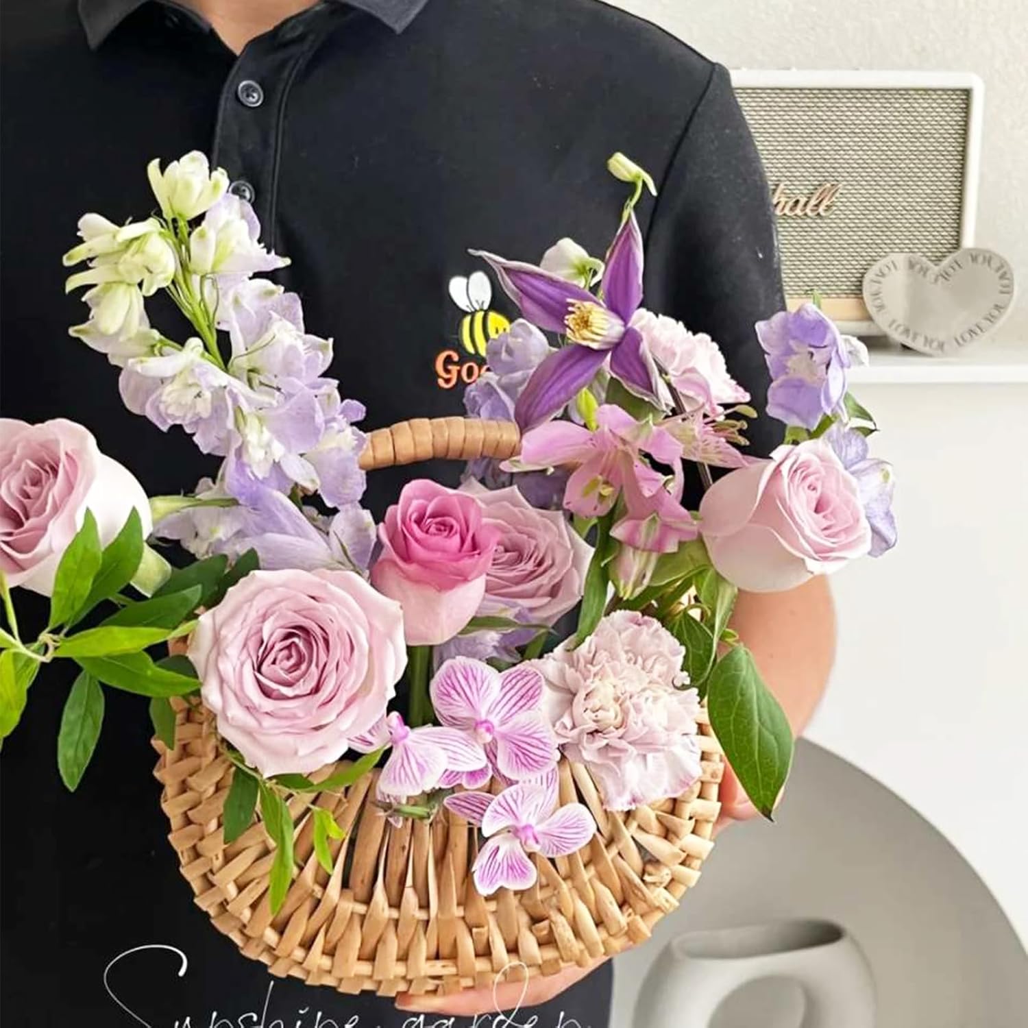 BEIJIALY 4 cestas pequeñas de mimbre con asa, cestas de flores para bodas, cesta de flores de mimbre de ratán, mini canasta de picnic, cesta de