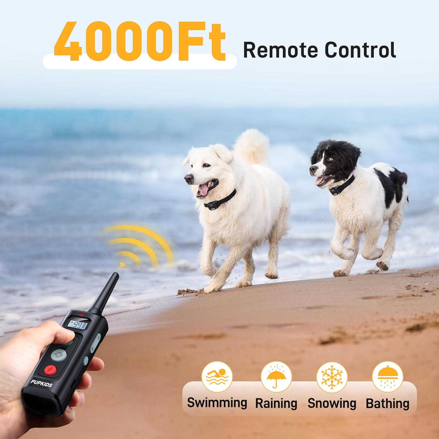 Collar de choque para perros con control remoto, paquete de 2  Collar de entrenamiento de perro de 4000 pies, 108 niveles, collar electrónico con 3