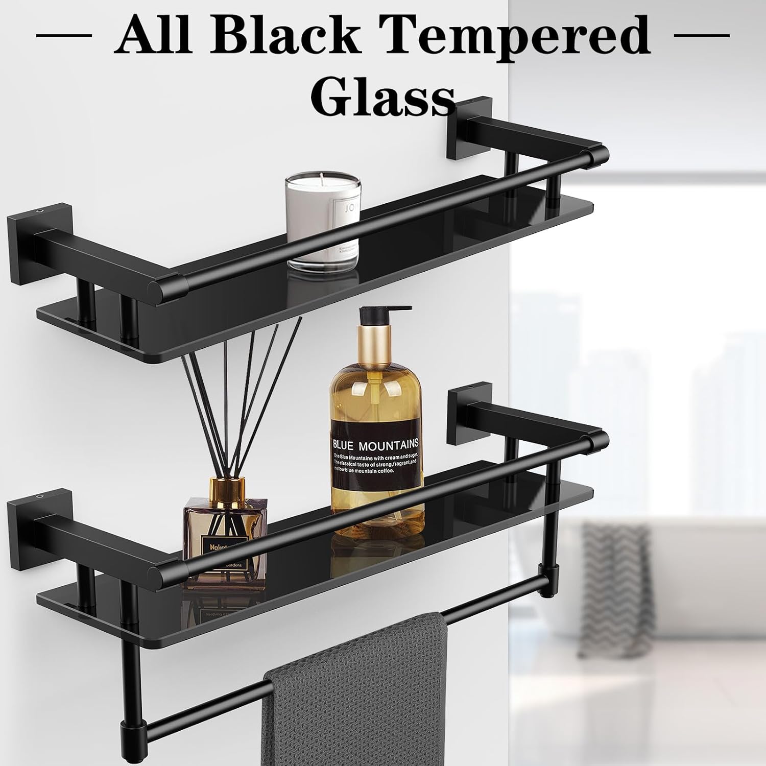 SFGSOWOR Estante rectangular de vidrio para baño de 20 pulgadas, de acero inoxidable, vidrio templado, moderno, de acero inoxidable, accesorios de