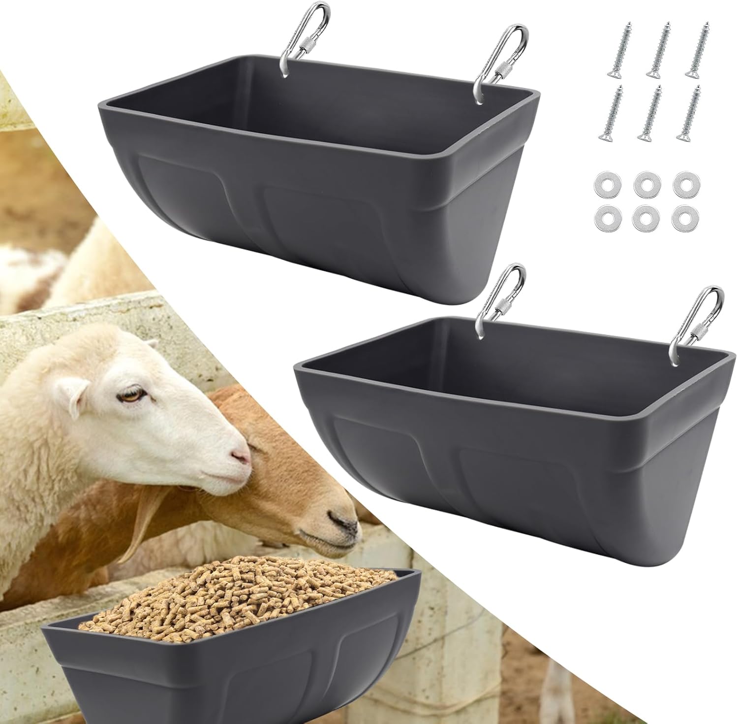 Paquete de 2 comederos de pollo con clips, alimentador de valla colgante para cabra, pollo, pato, ganso, ciervo, oveja, lechones, bebederos, aves,