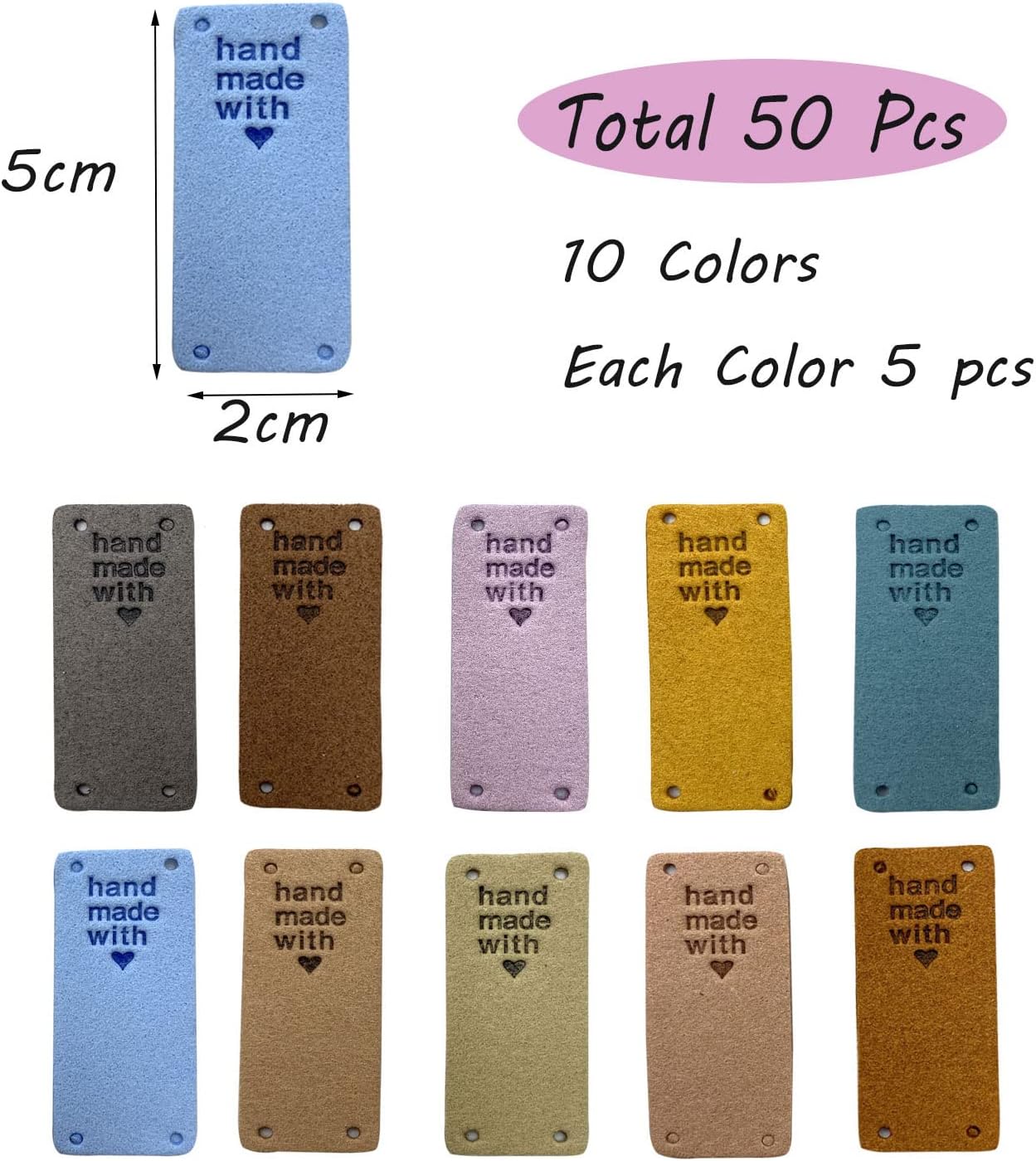 WiYould 50 etiquetas de piel sintética, hechas a mano, para coser en la etiqueta, etiqueta de piel sintética hecha a mano en relieve, adorno de