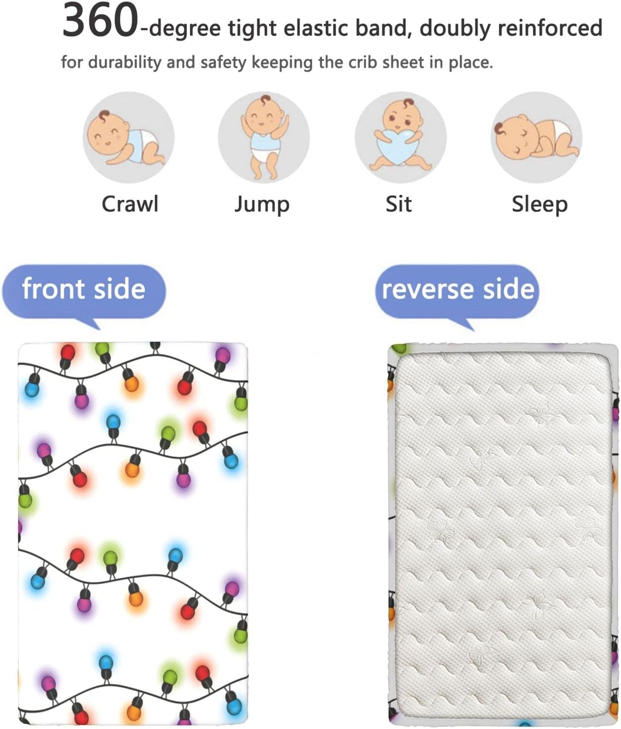 Sábana bajera ajustable para cuna con temática navideña, sábana bajera estándar para cuna para niños y niñas, 52 x 28 pulgadas, multicolor