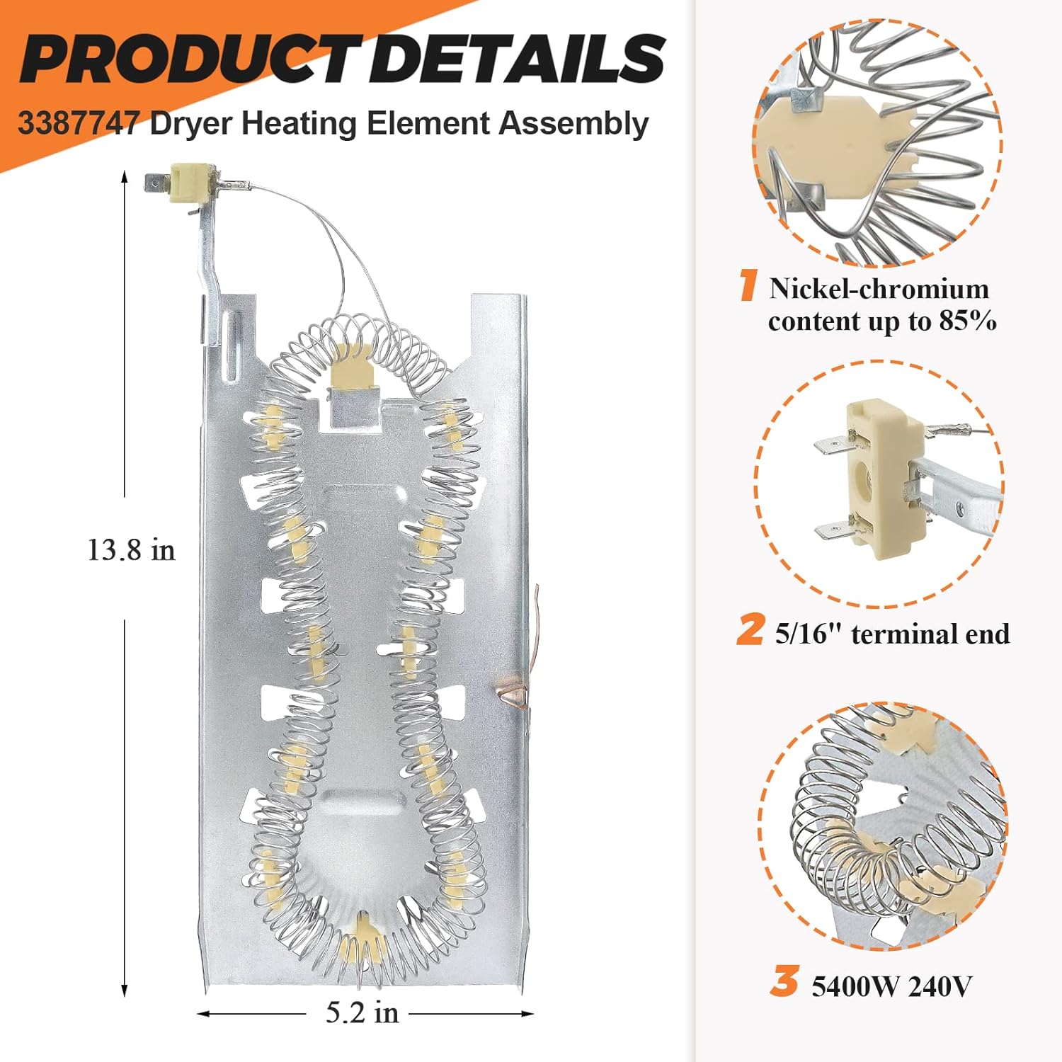 W11344457 3387747 AP6008281 Heating Element Assembly & 279816 Thermostat Kit & 279973 3392519 Thermal Fuse by Beaquicy – Fit for Ken-more Whirl-pool