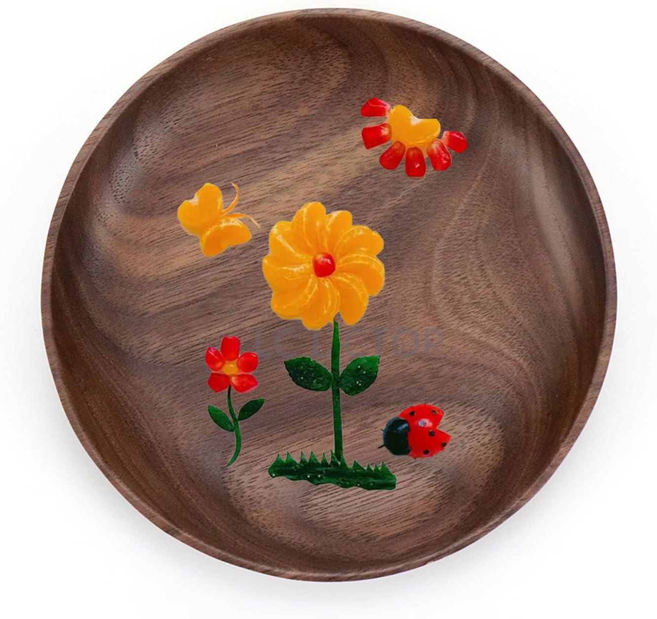 LC LICTOP Platos de madera de 130mm5.12″ Platos redondos de madera de nogal para platos, aperitivos, postres