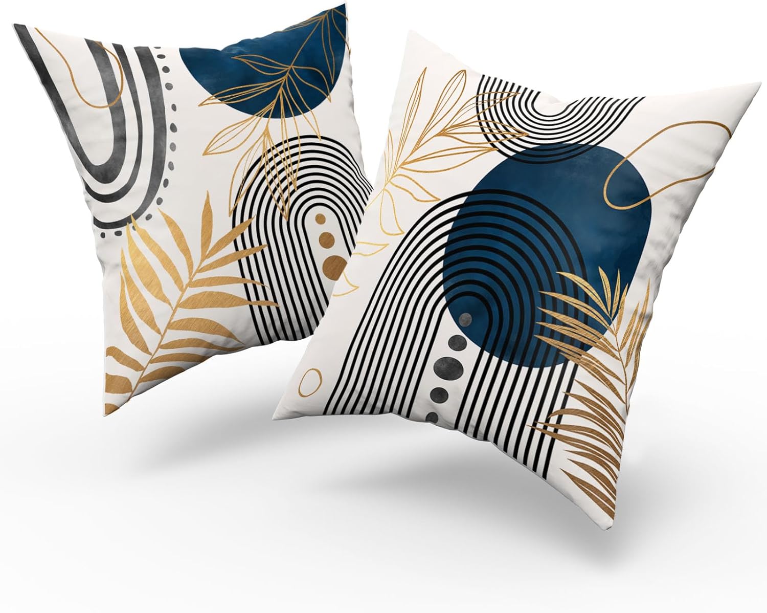 Juego de 4 fundas de almohada bohemias azules y grises, decoración moderna de mediados de siglo, fundas de almohada geométricas abstractas de 16 x