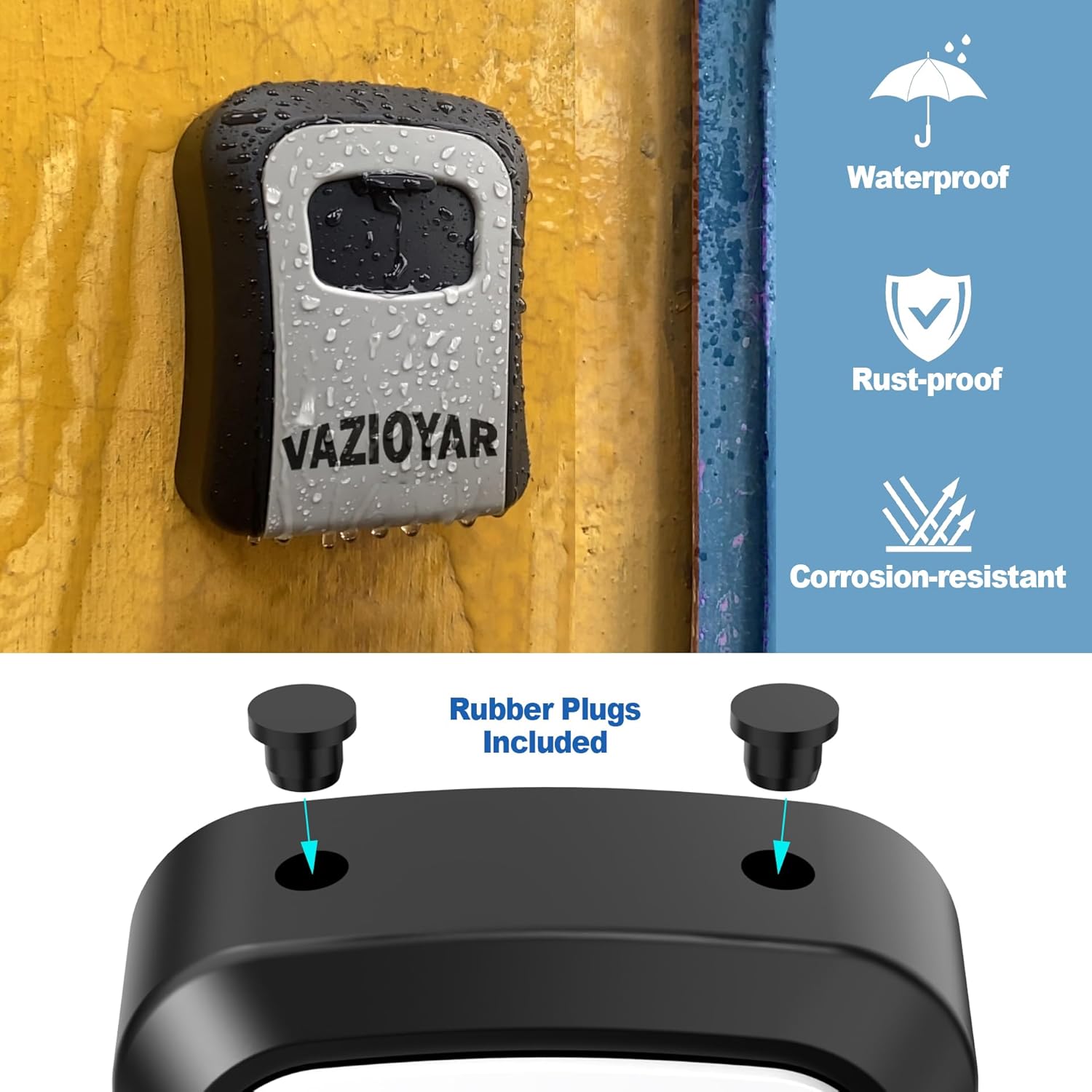 Key Lock Box for Outside, Portable Waterproof Wall Mounted Resettable 4-Digit Combination Key Storage Lockbox, 5 Keys Capacity Key Safe Lock Box for