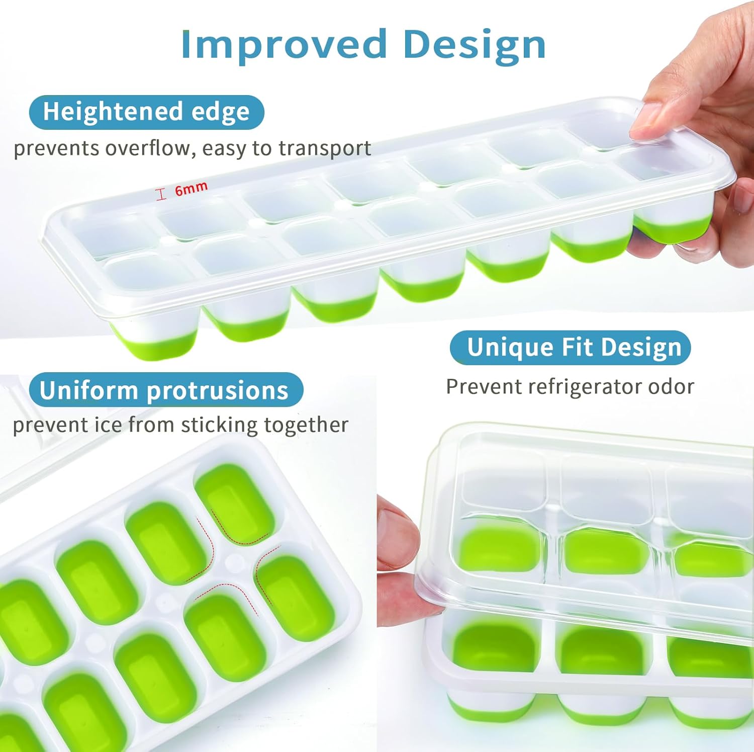 ARTLEO Bandeja para cubitos de hielo con tapa y contenedor, bandejas para cubitos de hielo de silicona y plástico de fácil liberación y contenedor