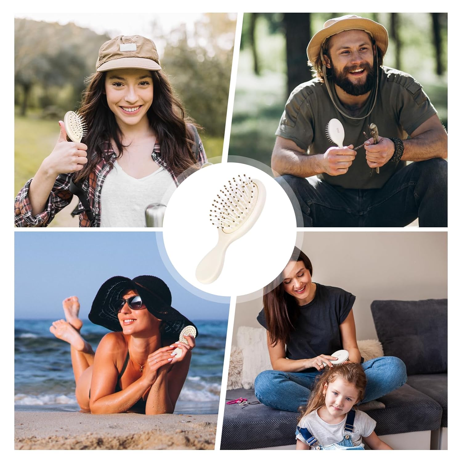 RHOS Mini cepillo de pelo para mujeres, hombres y niños, cepillo de pelo tamaño viaje para bolso, bolsillo, mochila, cepillo pequeño con cerdas