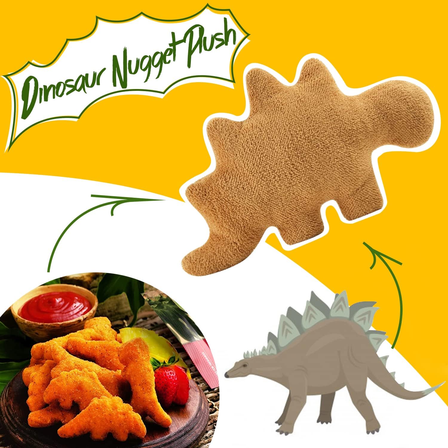 Almohada de pepita de dinosaurio, peluche de pepita de pollo con dinosaurio, almohada suave de pepitas de pollo para decoraciones de cumpleaños,