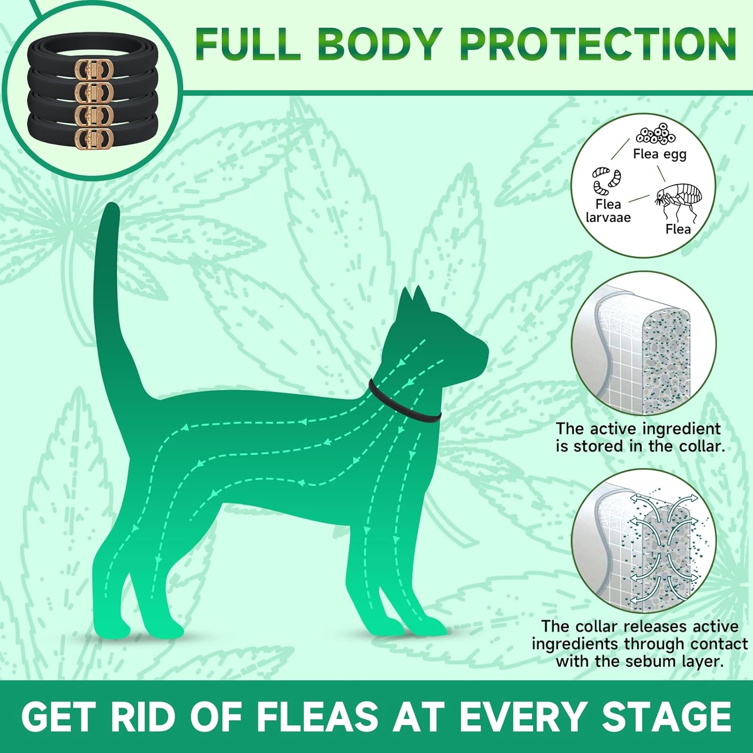 Paquete de 4 collares antipulgas para gatos, tratamiento de pulgas y garrapatas de gato, protección de 8 meses para prevención de pulgas y
