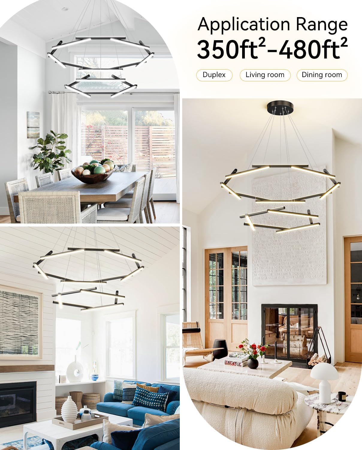 Candelabro LED moderno de 38.2 pulgadas, lámpara de araña regulable de 2 anillos con control remoto, 16 luces colgantes para cocina, isla, sala de