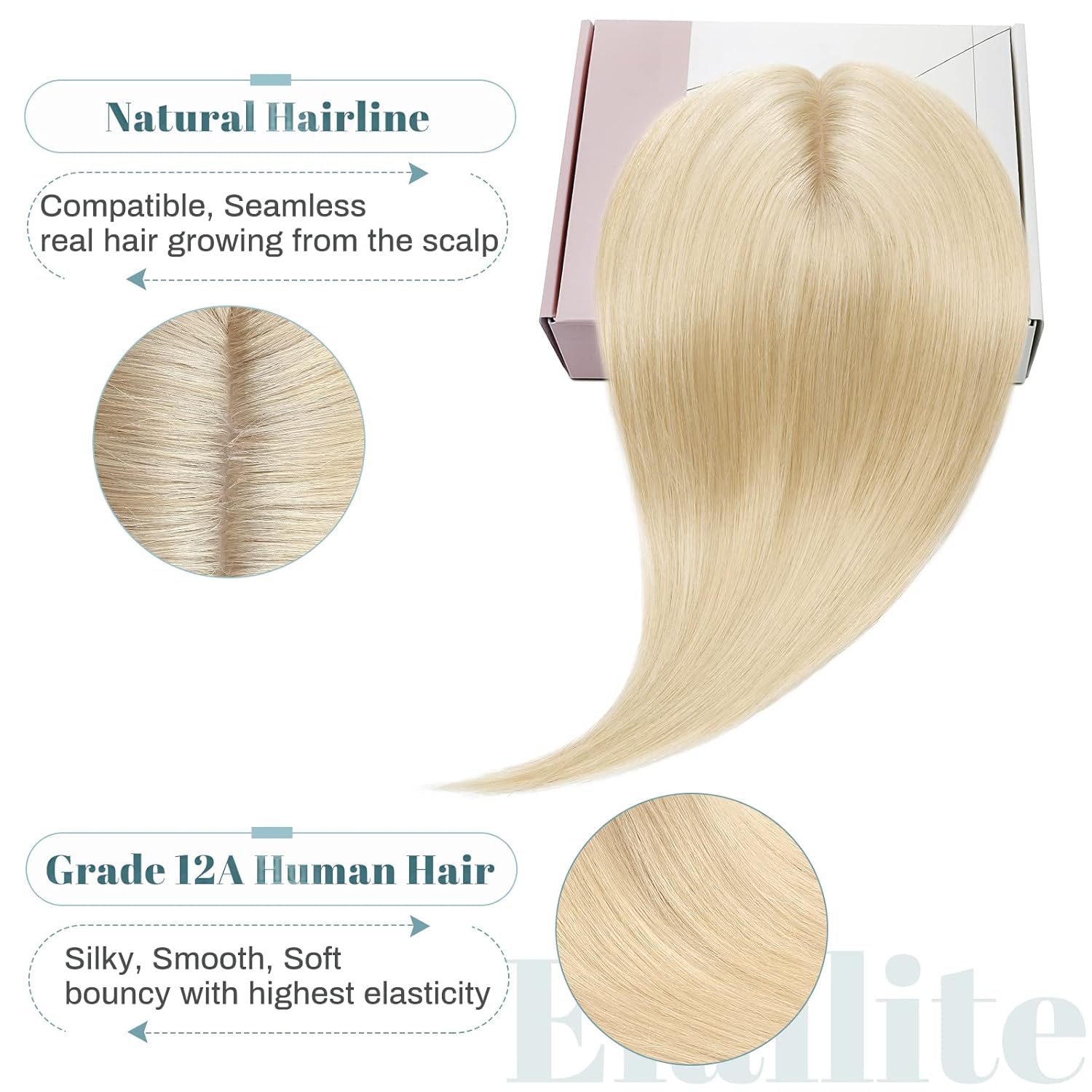 Elailite Toppers de cabello humano para mujer con clip de cabello fino V3.0, piezas de cabello real de 12 pulgadas con raya media para pérdida de