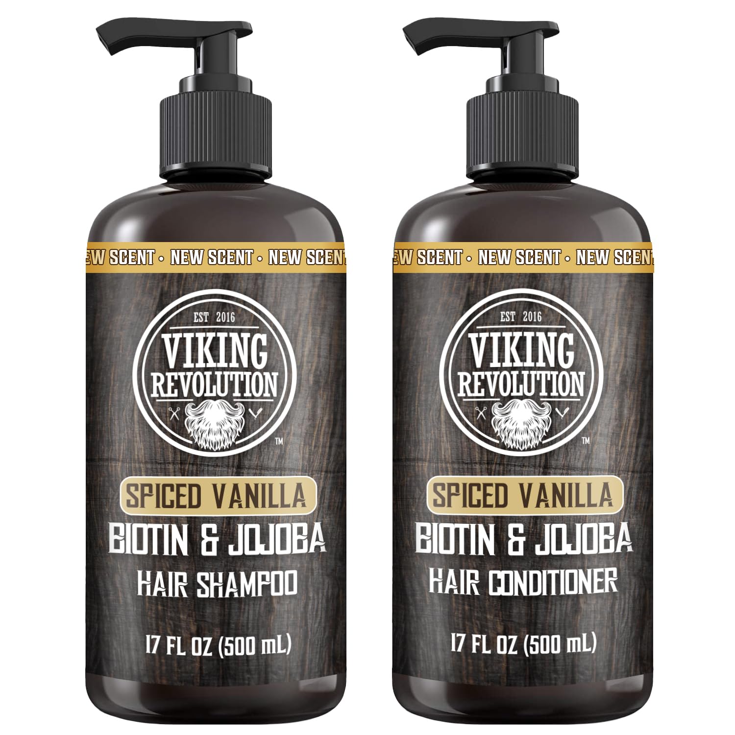 Viking Revolution Spiced Vanilla – Juego de champú y acondicionador para hombre con biotina y aceite de jojoba, champú natural para el cabello y